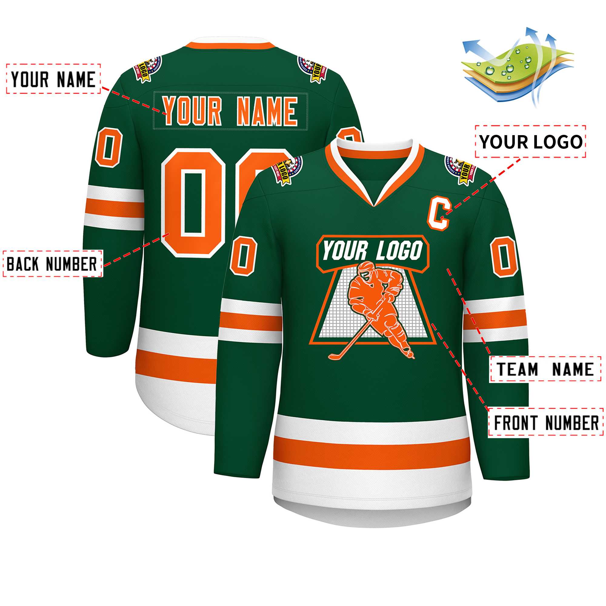 Custom Green Orange-White Classic Style Hockey Jersey | KXKSHOP