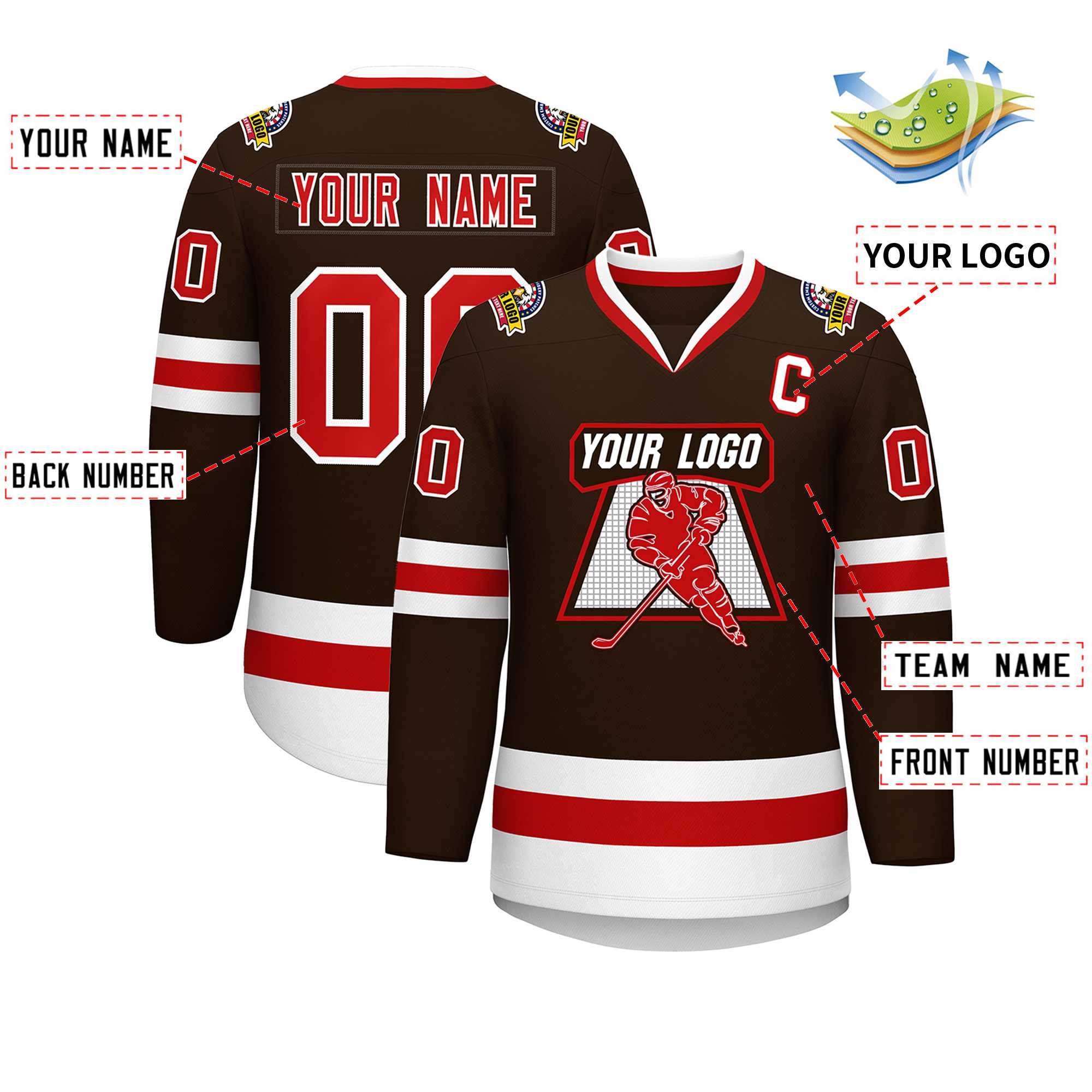 Custom Brown Red-White Classic Style Hockey Jersey | KXKSHOP