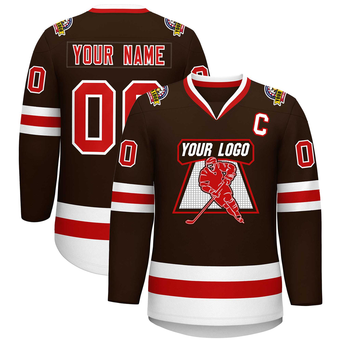 Custom Brown Red-White Classic Style Hockey Jersey | KXKSHOP