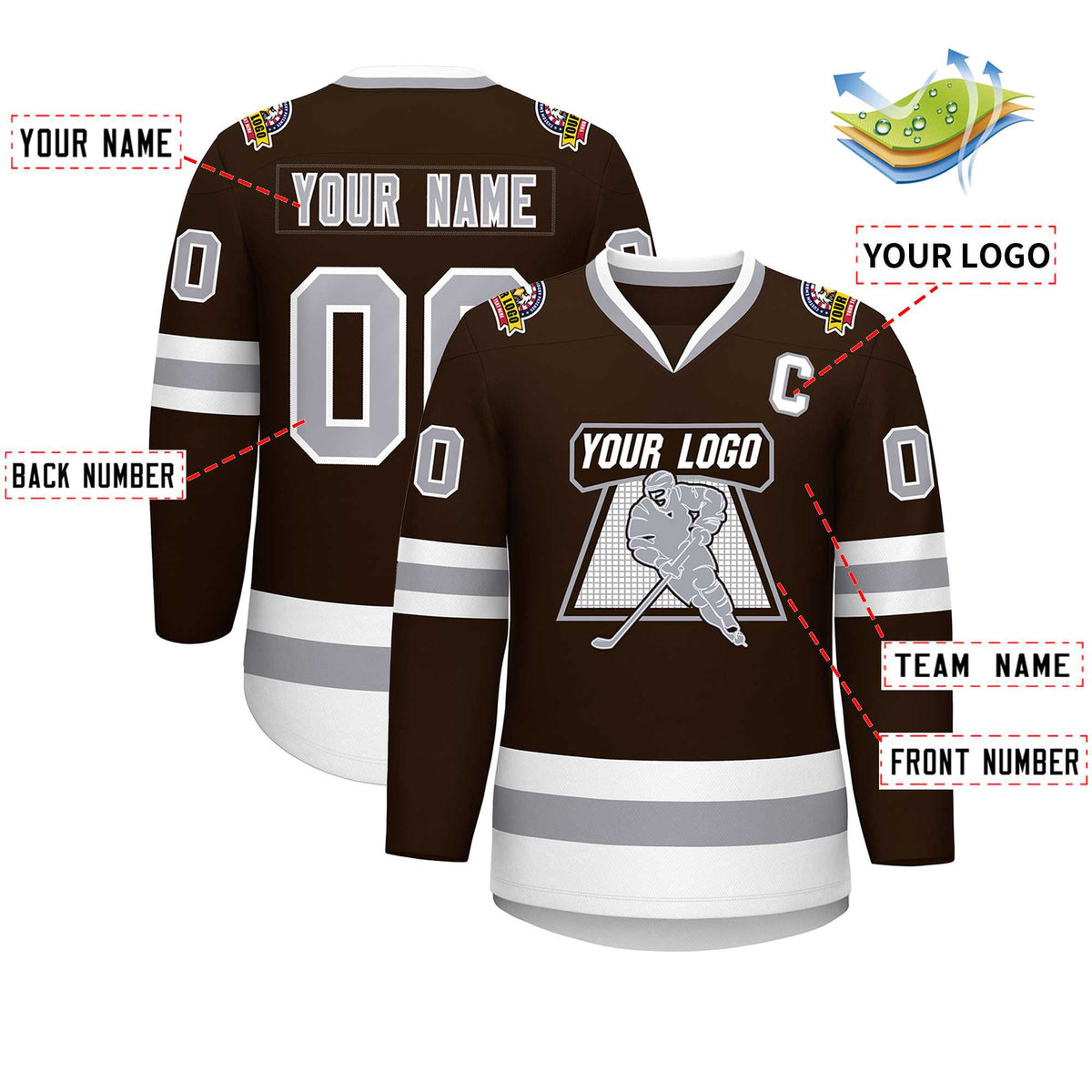 Custom Brown Gray-White Classic Style Hockey Jersey | KXKSHOP
