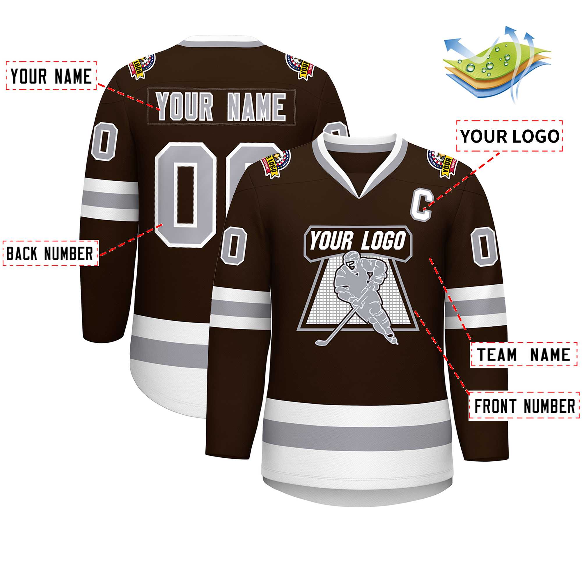 Custom Brown Gray-White Classic Style Hockey Jersey | KXKSHOP