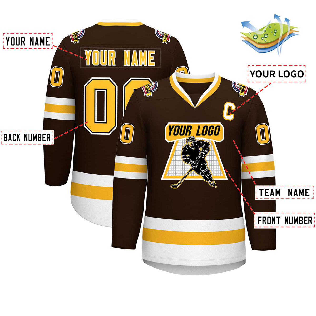 Custom Brown Gold Black-White Classic Style Hockey Jersey | KXKSHOP