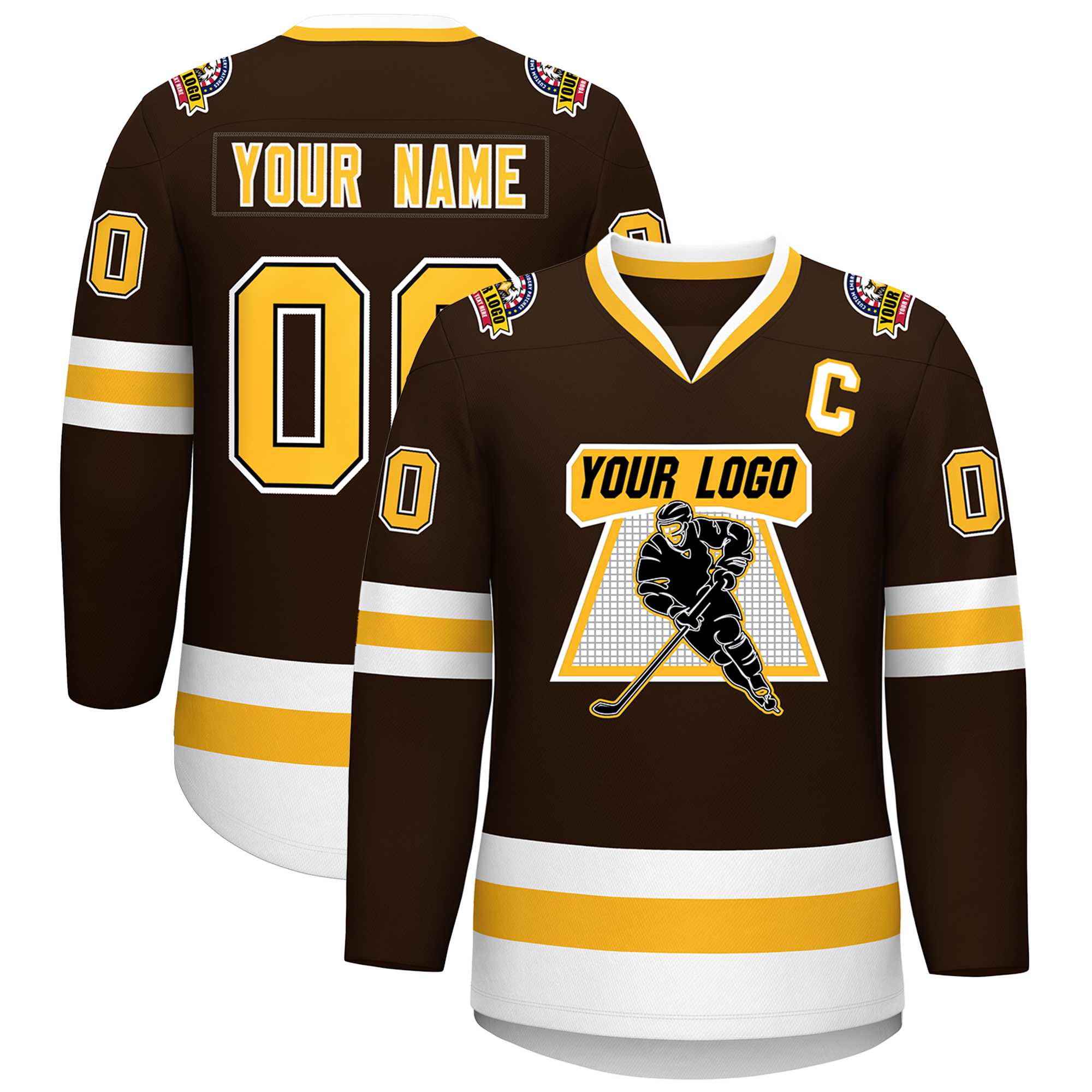Custom Brown Gold Black-White Classic Style Hockey Jersey | KXKSHOP