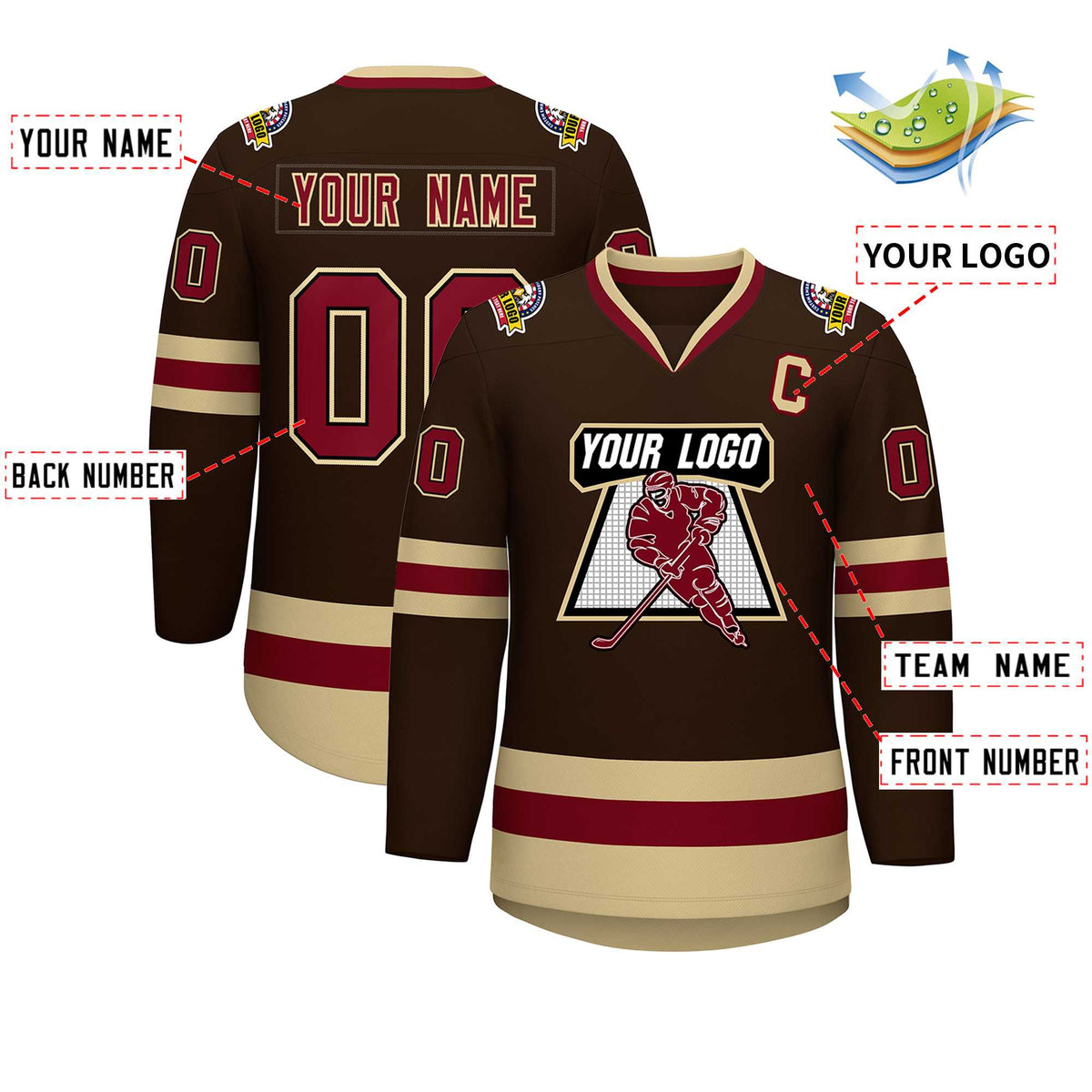 Custom Brown Crimson-Black Classic Style Hockey Jersey | KXKSHOP