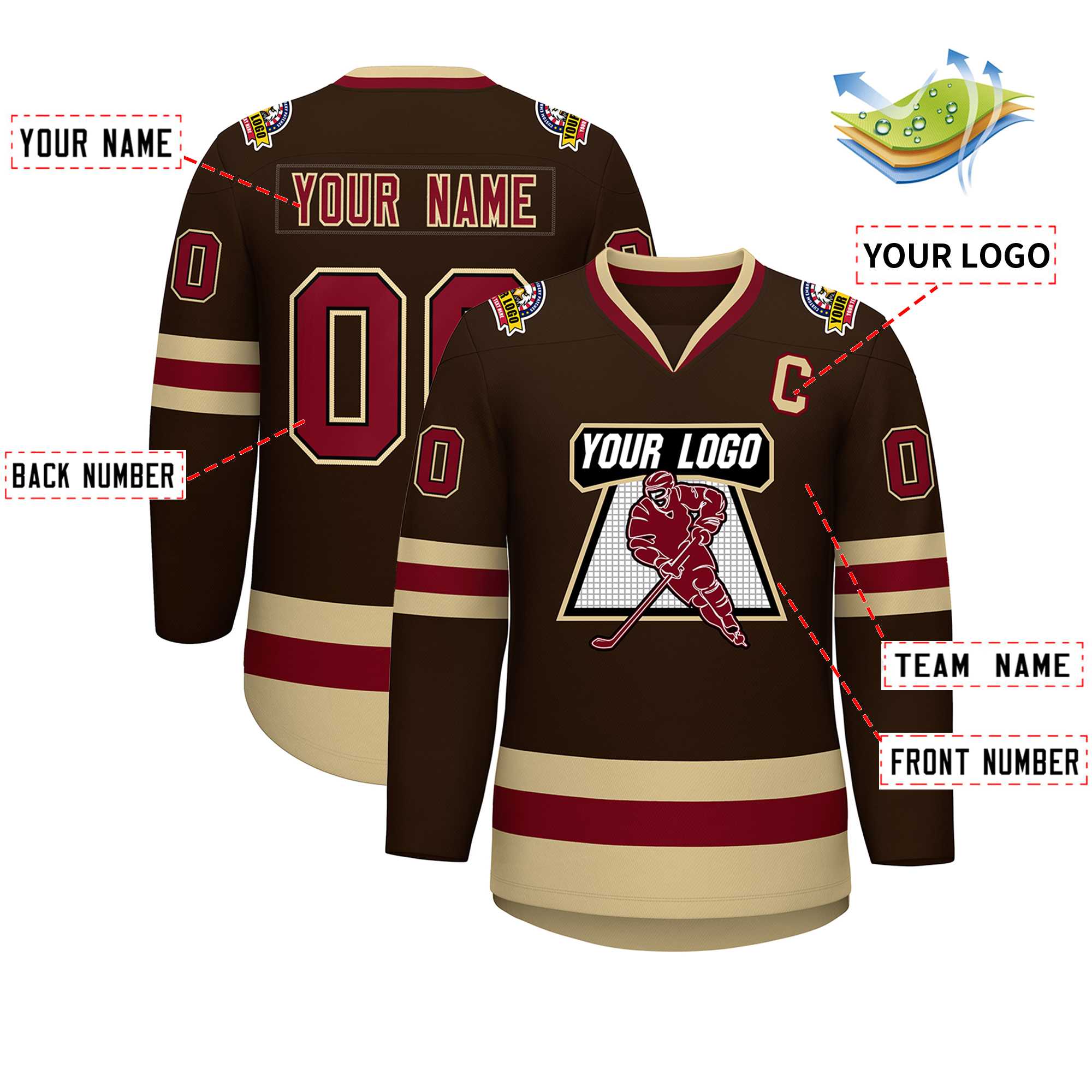 Custom Brown Crimson-Black Classic Style Hockey Jersey | KXKSHOP