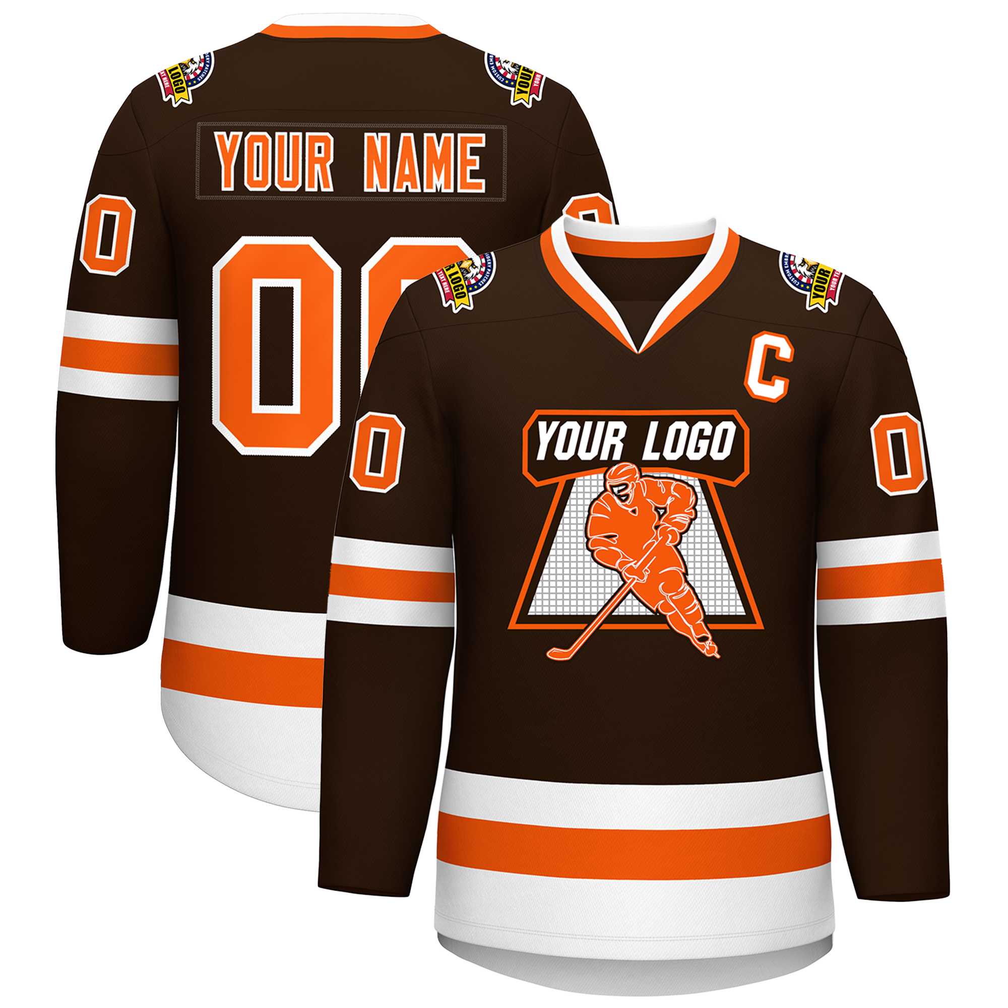 Custom Brown Orange-White Classic Style Hockey Jersey | KXKSHOP
