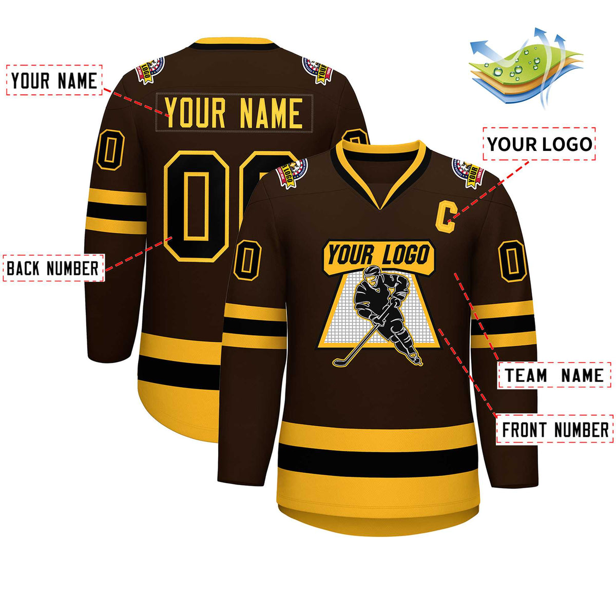 Custom Brown Black-Gold Classic Style Hockey Jersey | KXKSHOP