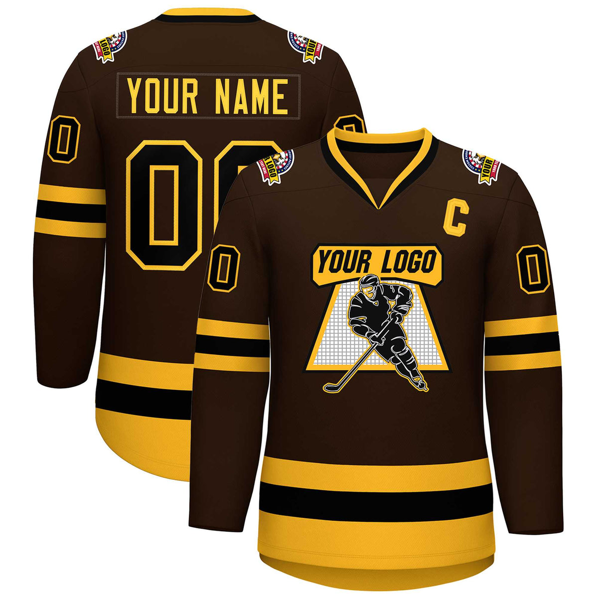 Custom Brown Black-Gold Classic Style Hockey Jersey | KXKSHOP