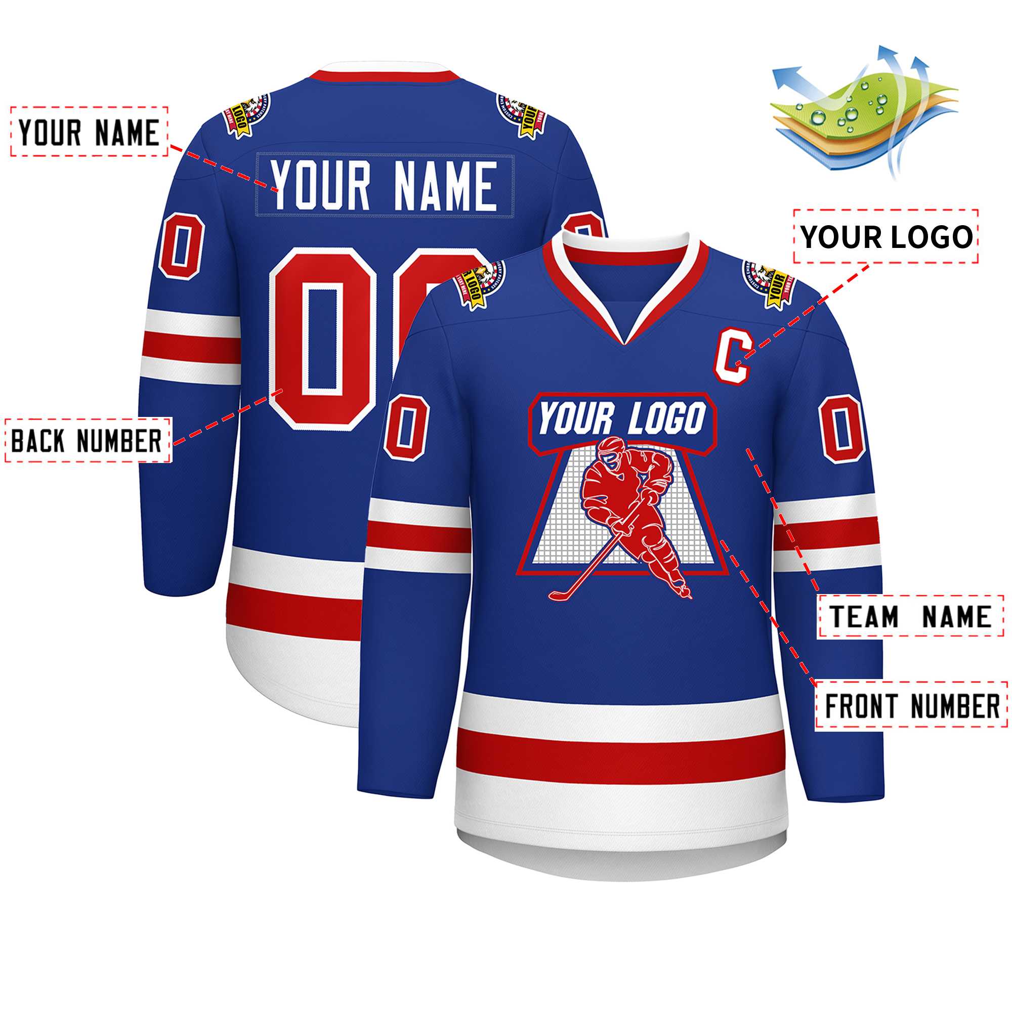 Custom Royal Red-White Classic Style Hockey Jersey | KXKSHOP