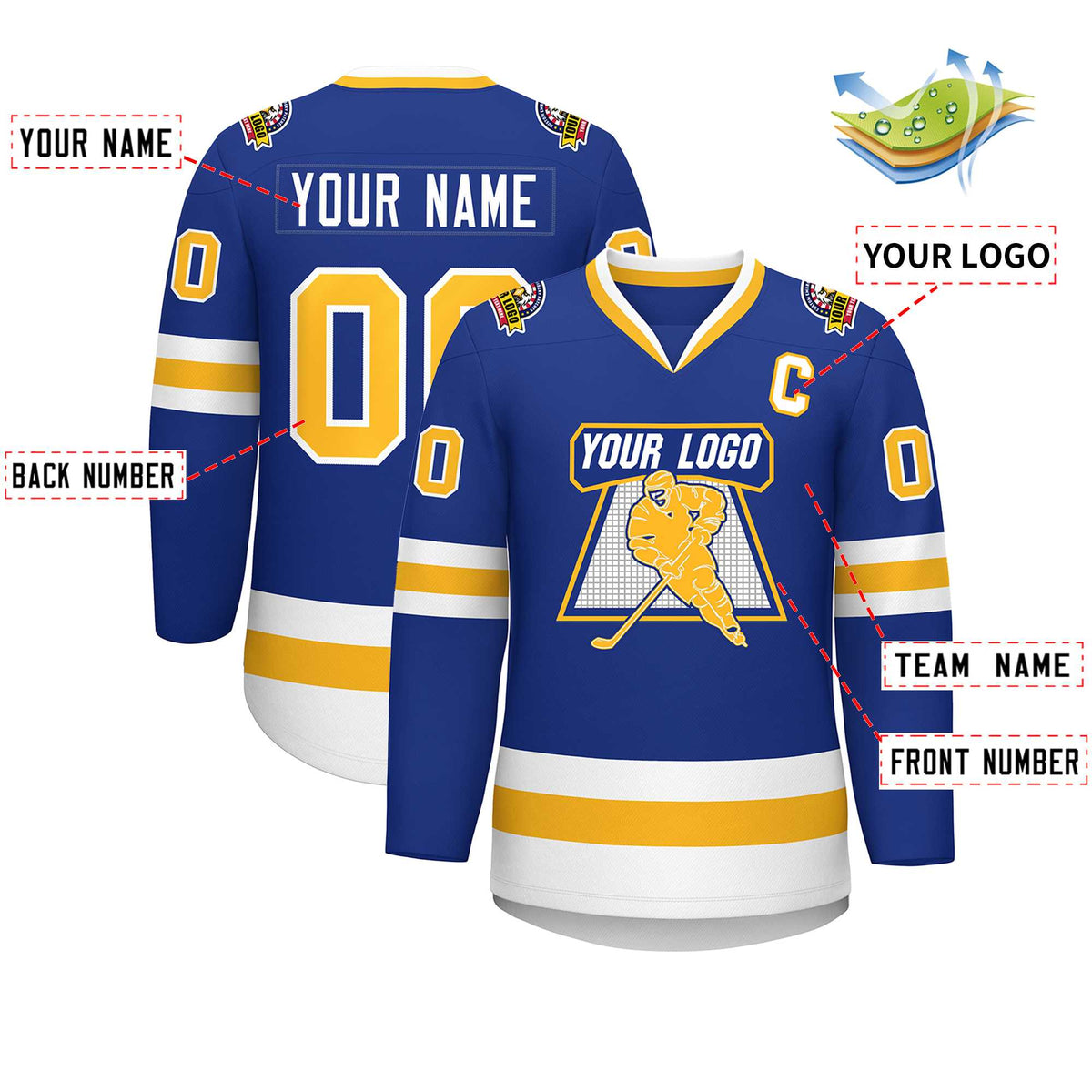 Custom Royal Gold-White Classic Style Hockey Jersey | KXKSHOP