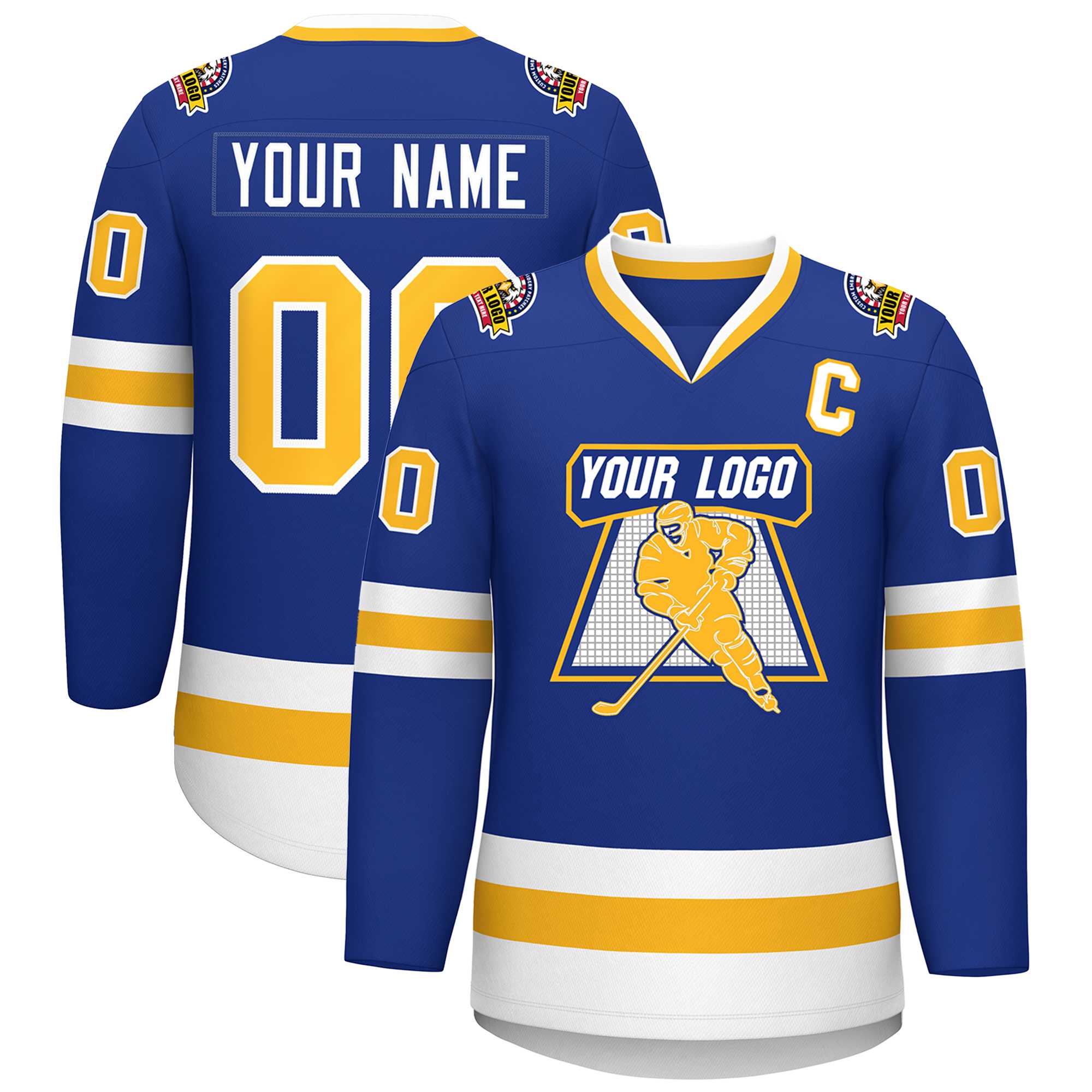 Custom Royal Gold-White Classic Style Hockey Jersey | KXKSHOP
