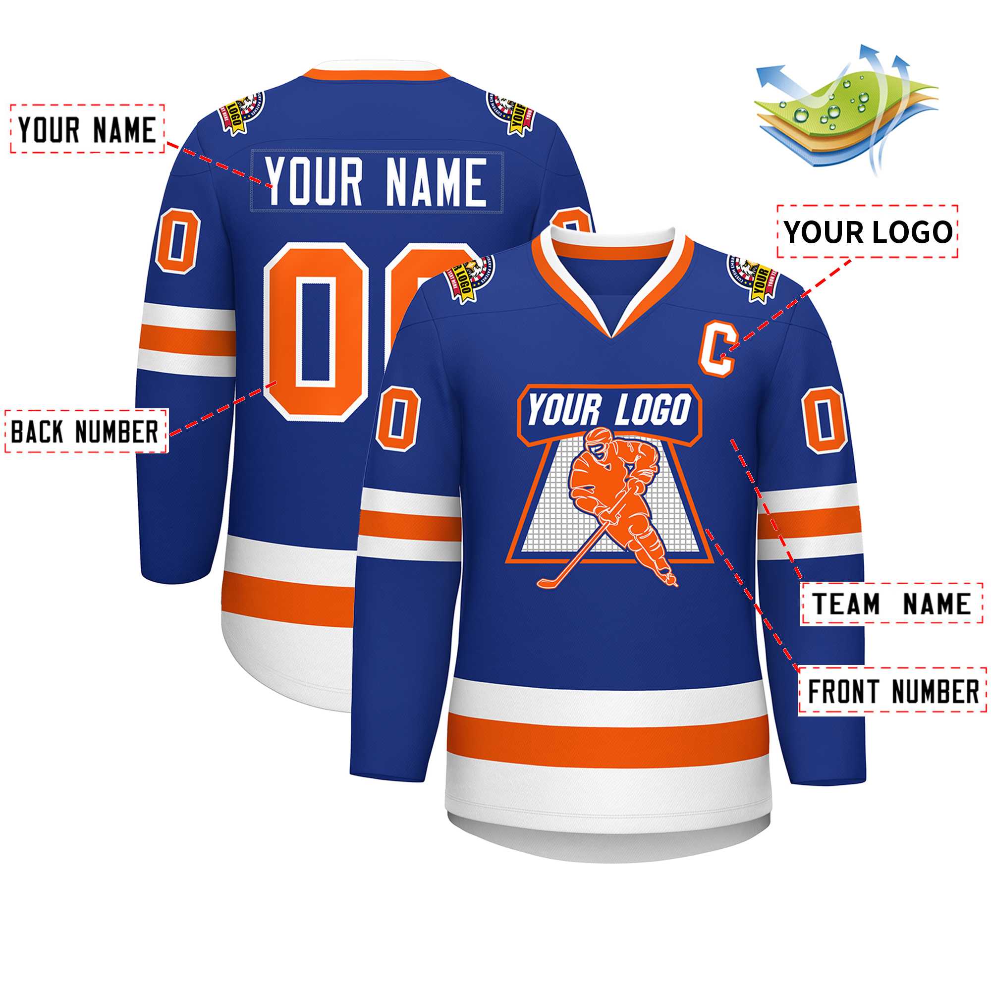 Custom Royal Orange-White Classic Style Hockey Jersey | KXKSHOP