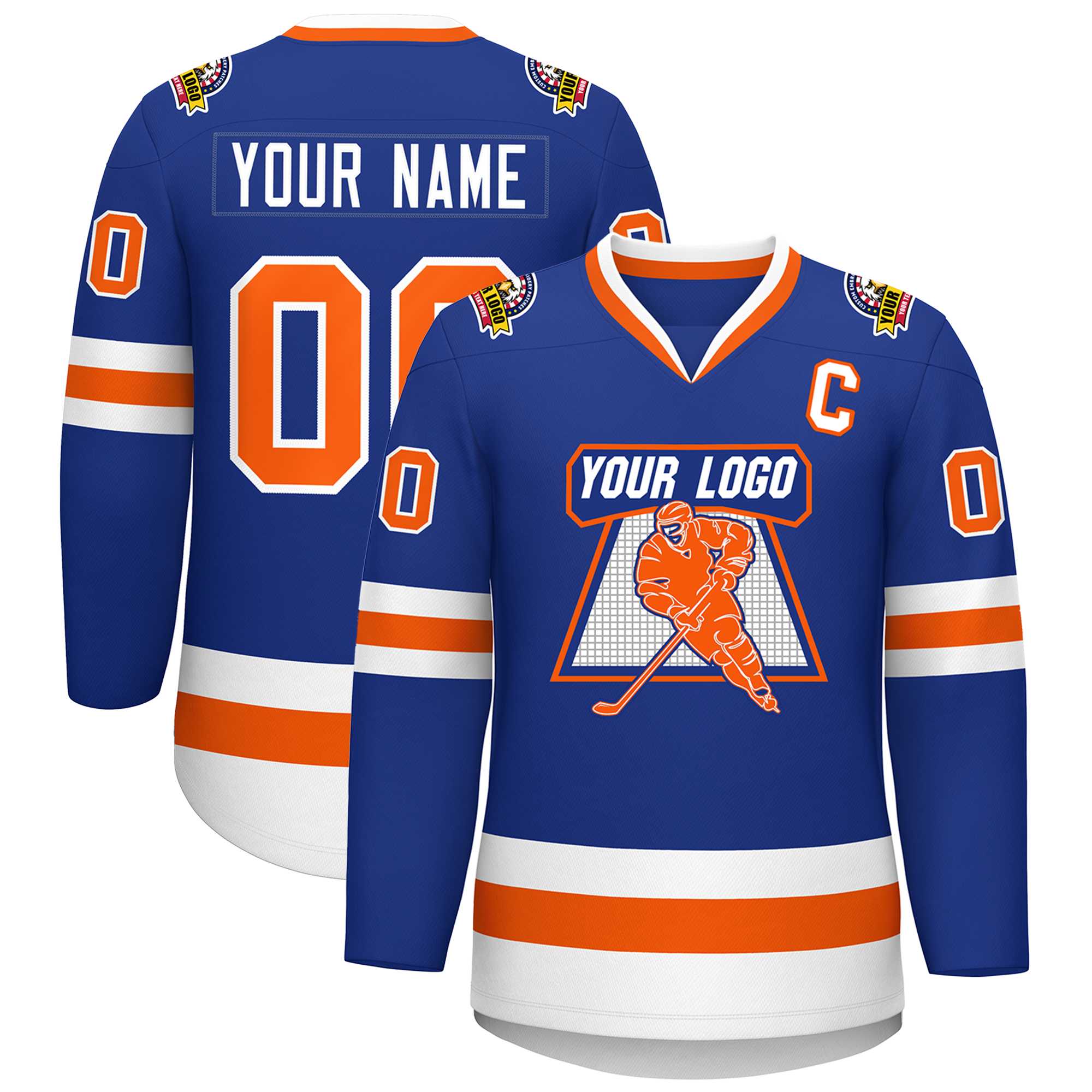 Custom Royal Orange-White Classic Style Hockey Jersey | KXKSHOP