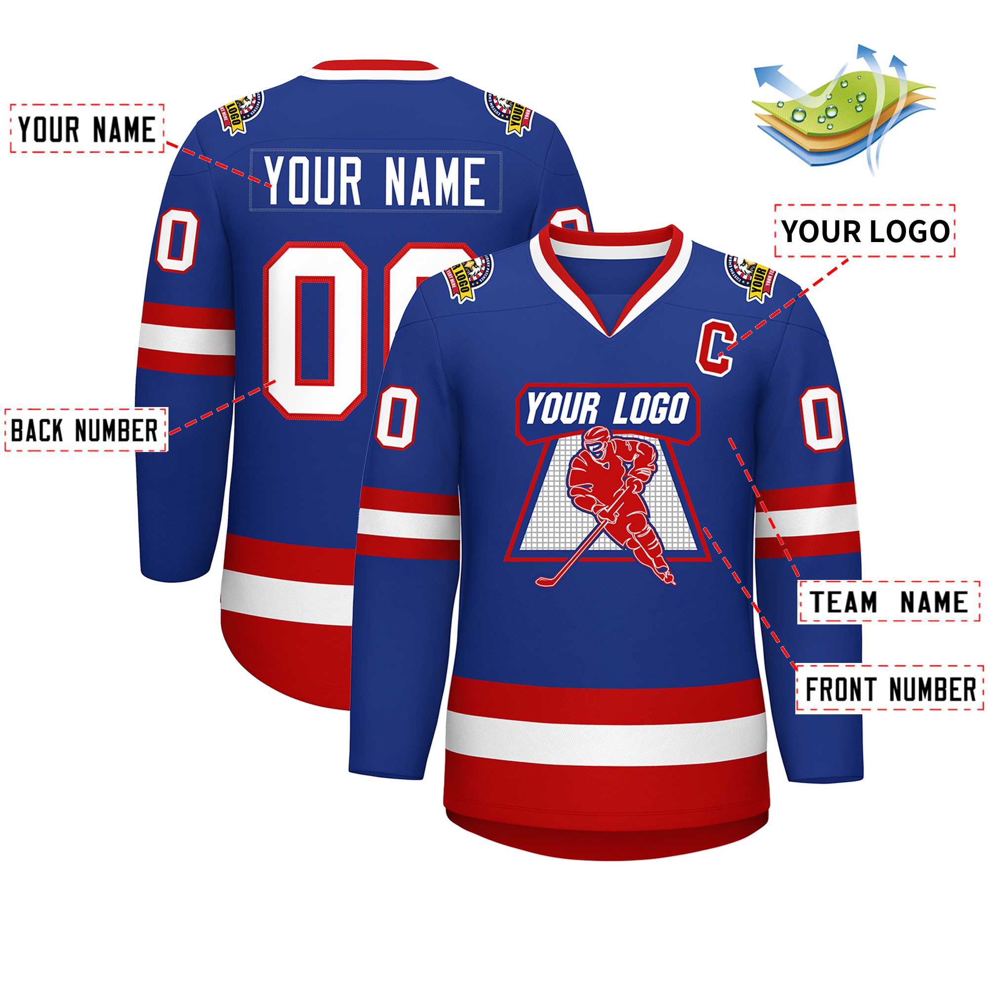 Custom Royal White-Red Classic Style Hockey Jersey | KXKSHOP