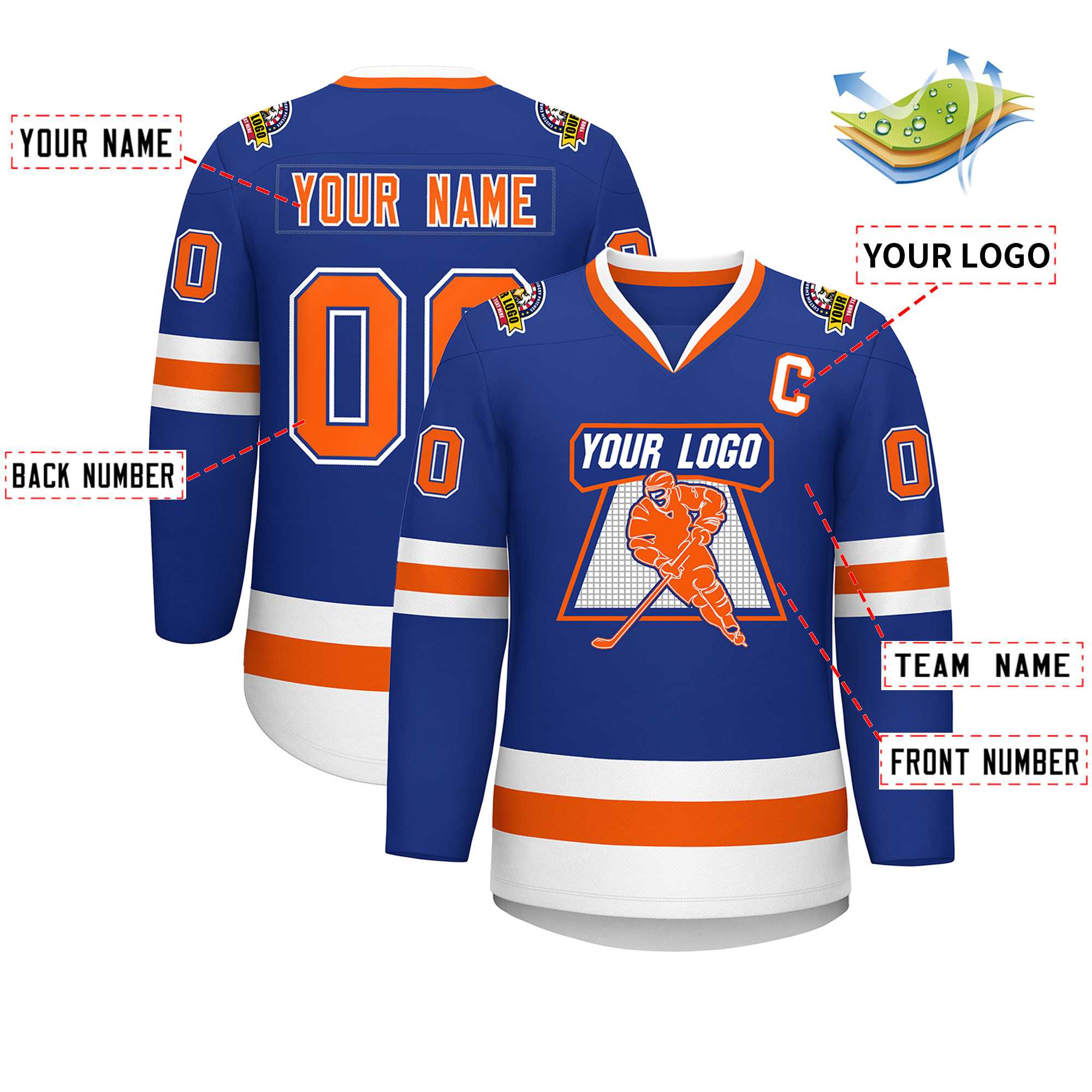 Custom Royal Orange Royal-White Classic Style Hockey Jersey | KXKSHOP