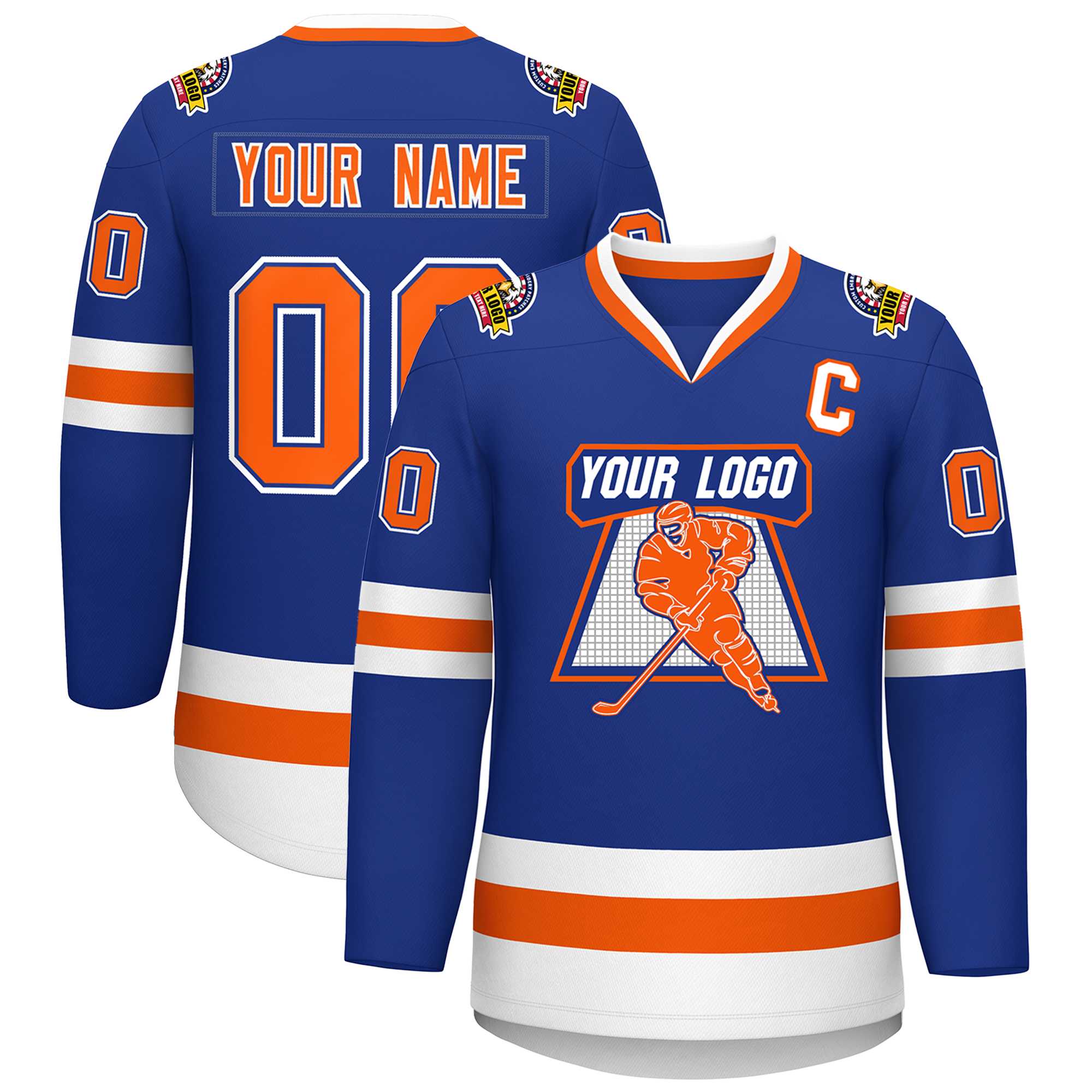 Custom Royal Orange Royal-White Classic Style Hockey Jersey | KXKSHOP
