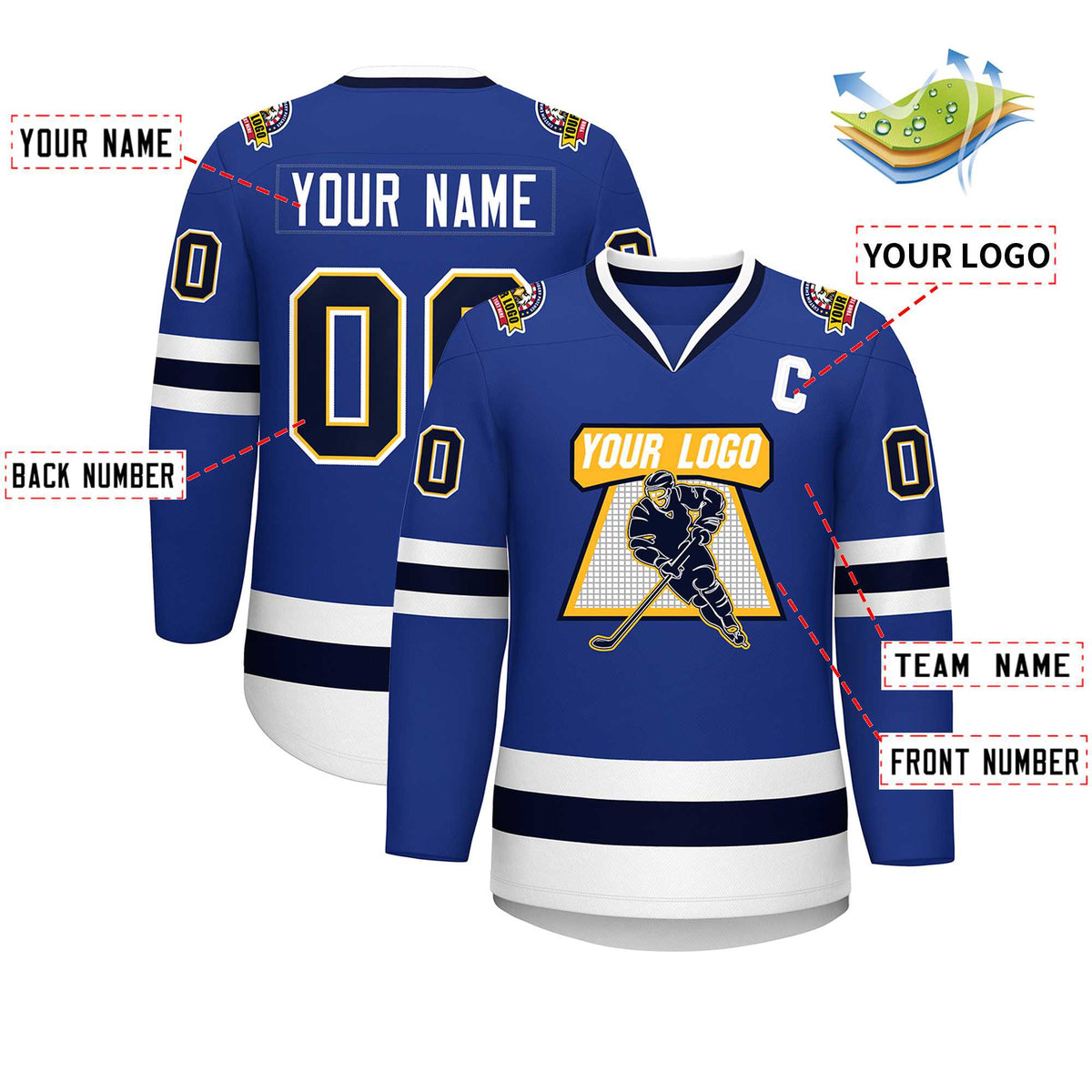 Custom Royal Navy Gold-White Classic Style Hockey Jersey | KXKSHOP