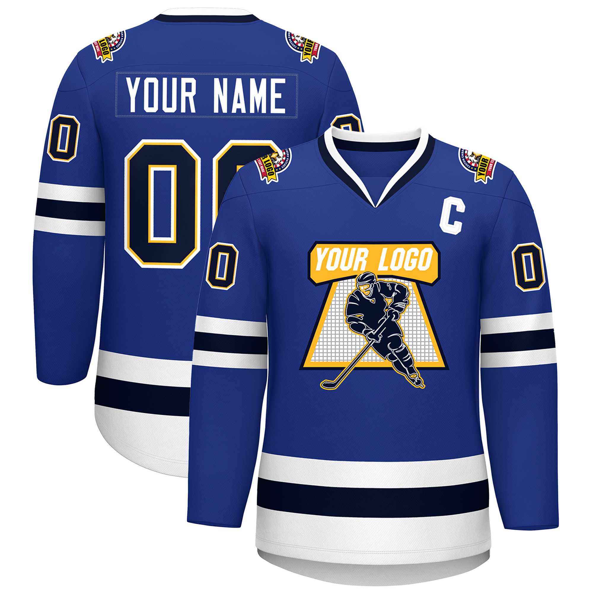 Custom Royal Navy Gold-White Classic Style Hockey Jersey | KXKSHOP