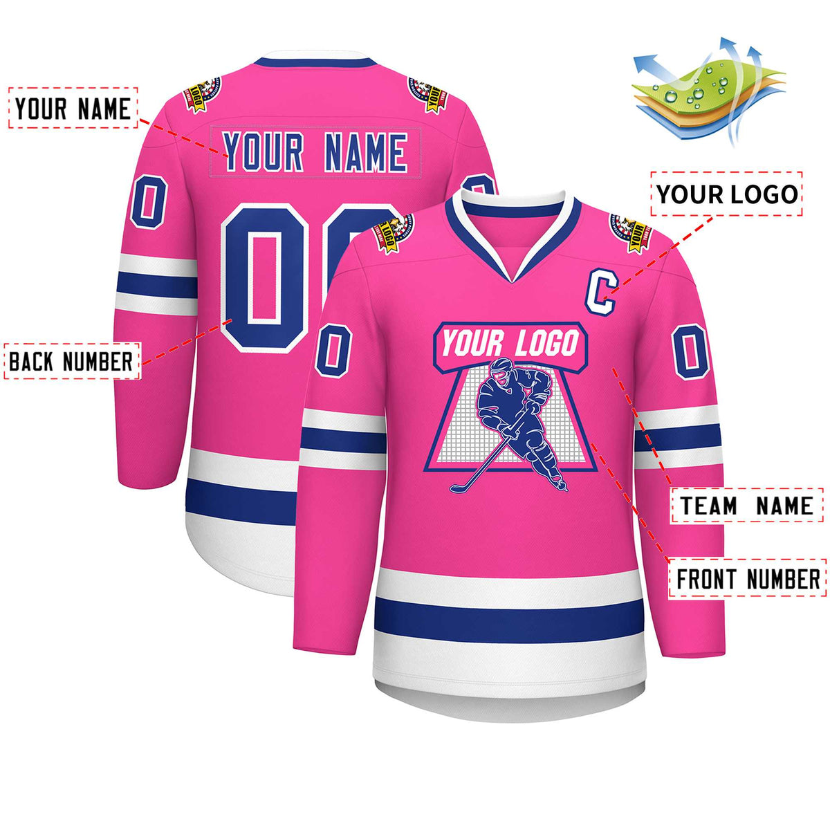 Custom Pink Royal-White Classic Style Hockey Jersey | KXKSHOP