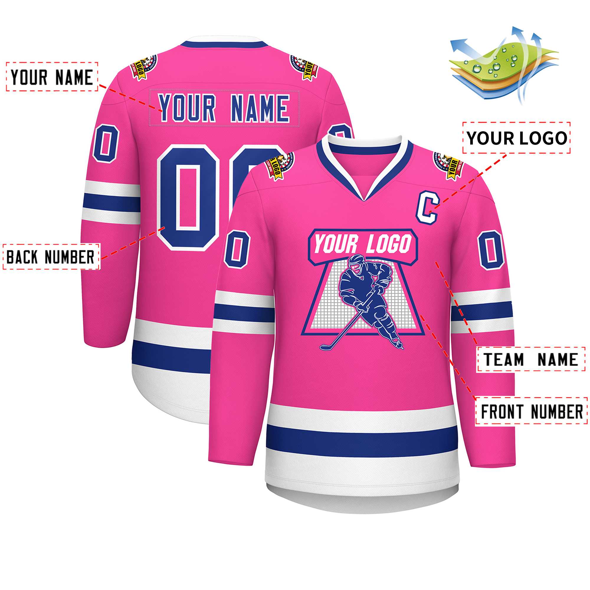 Custom Pink Royal-White Classic Style Hockey Jersey | KXKSHOP