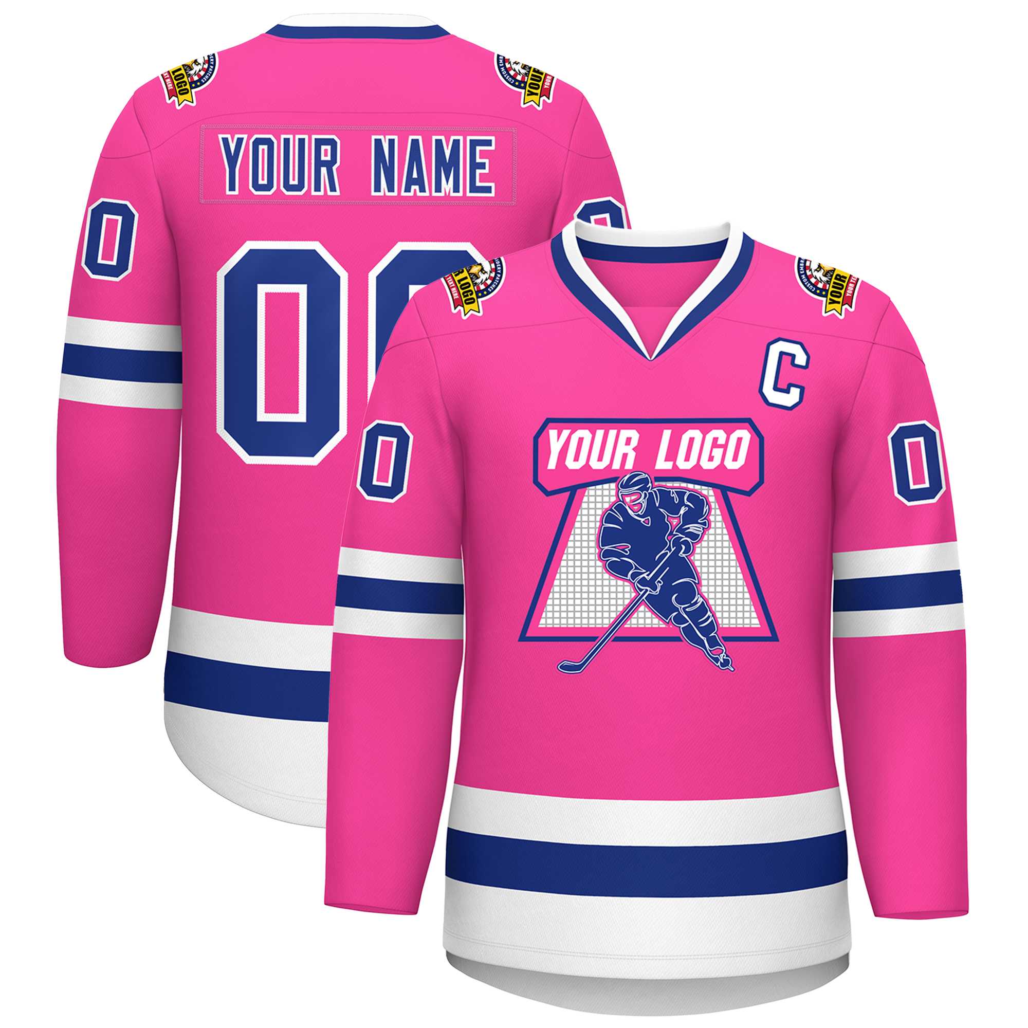 Custom Pink Royal-White Classic Style Hockey Jersey | KXKSHOP