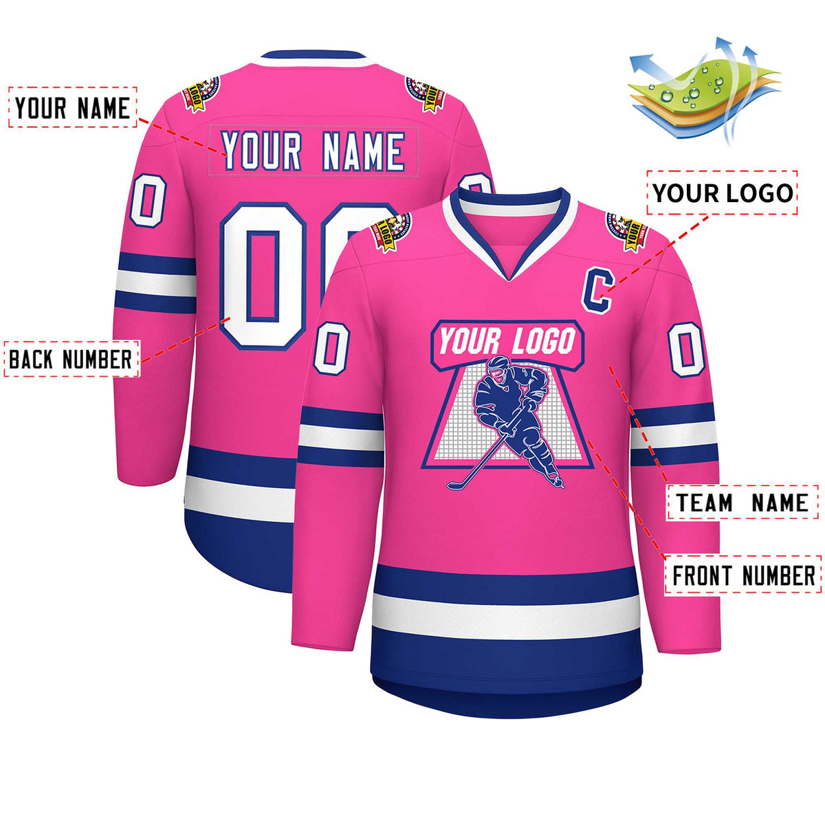Custom Pink White-Royal Classic Style Hockey Jersey | KXKSHOP
