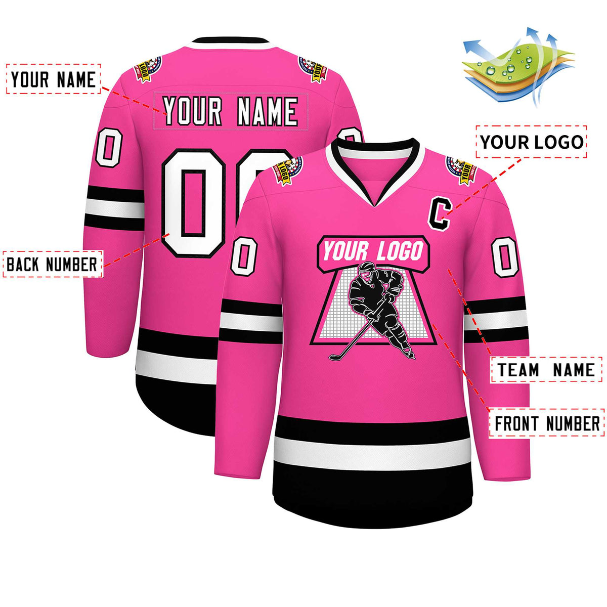 Custom Pink White-Black Classic Style Hockey Jersey | KXKSHOP