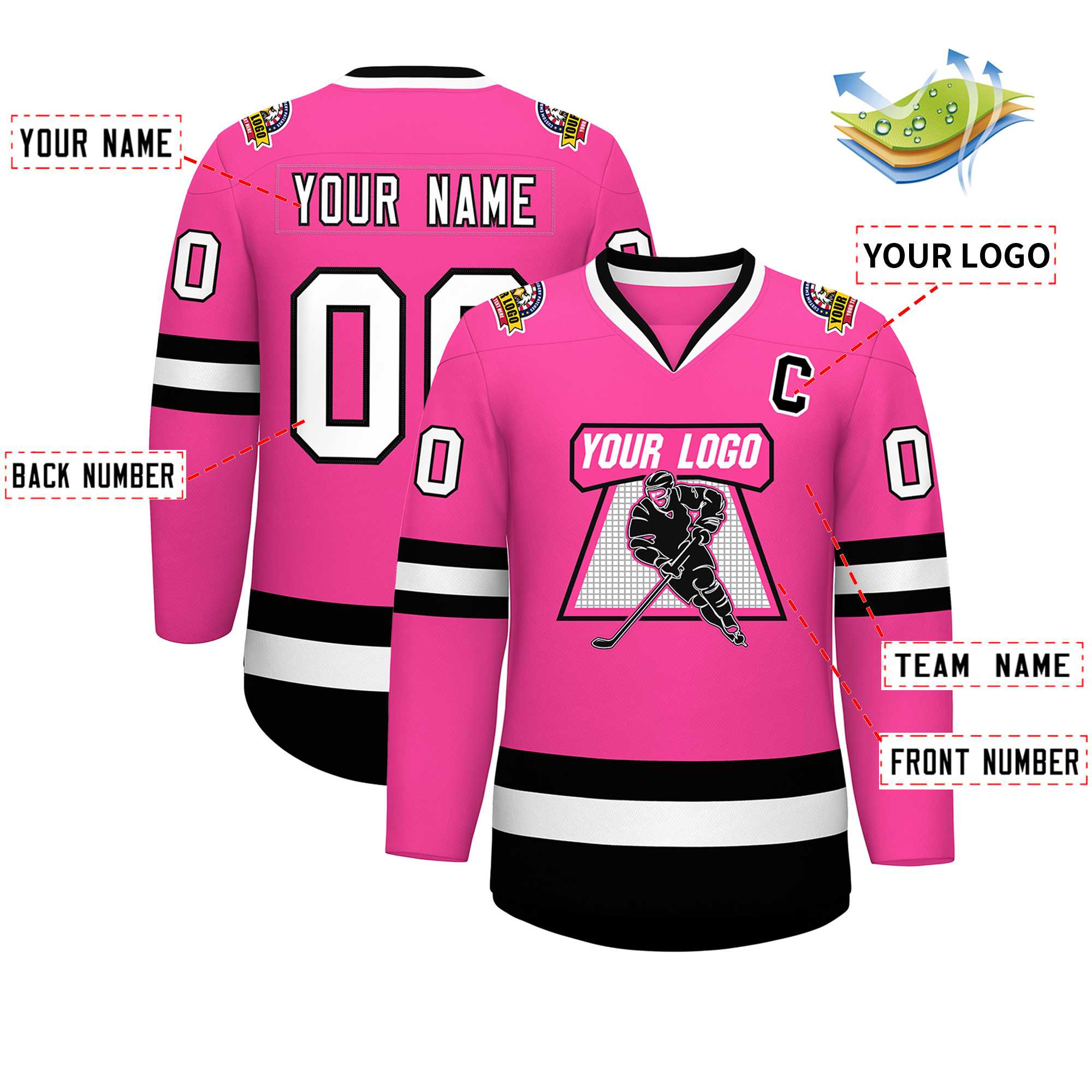 Custom Pink White-Black Classic Style Hockey Jersey | KXKSHOP