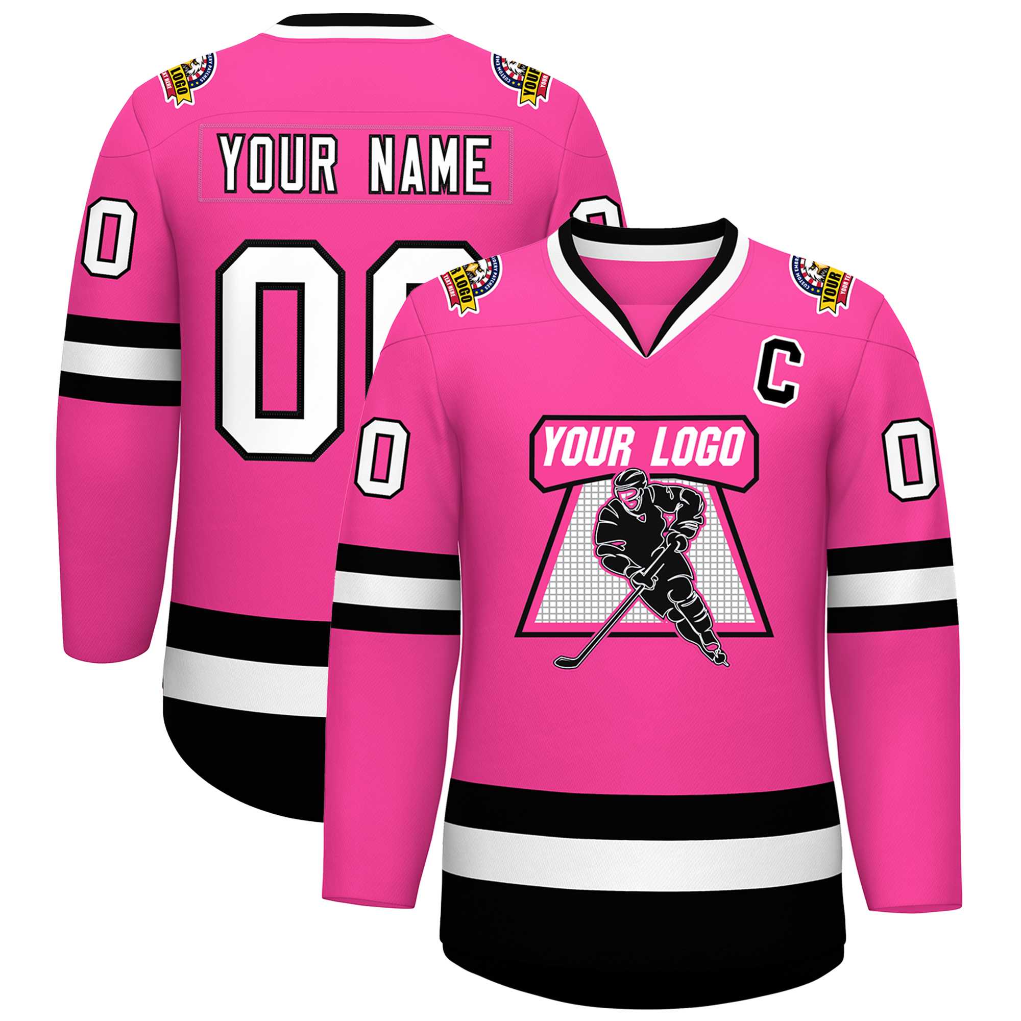 Custom Pink White-Black Classic Style Hockey Jersey | KXKSHOP