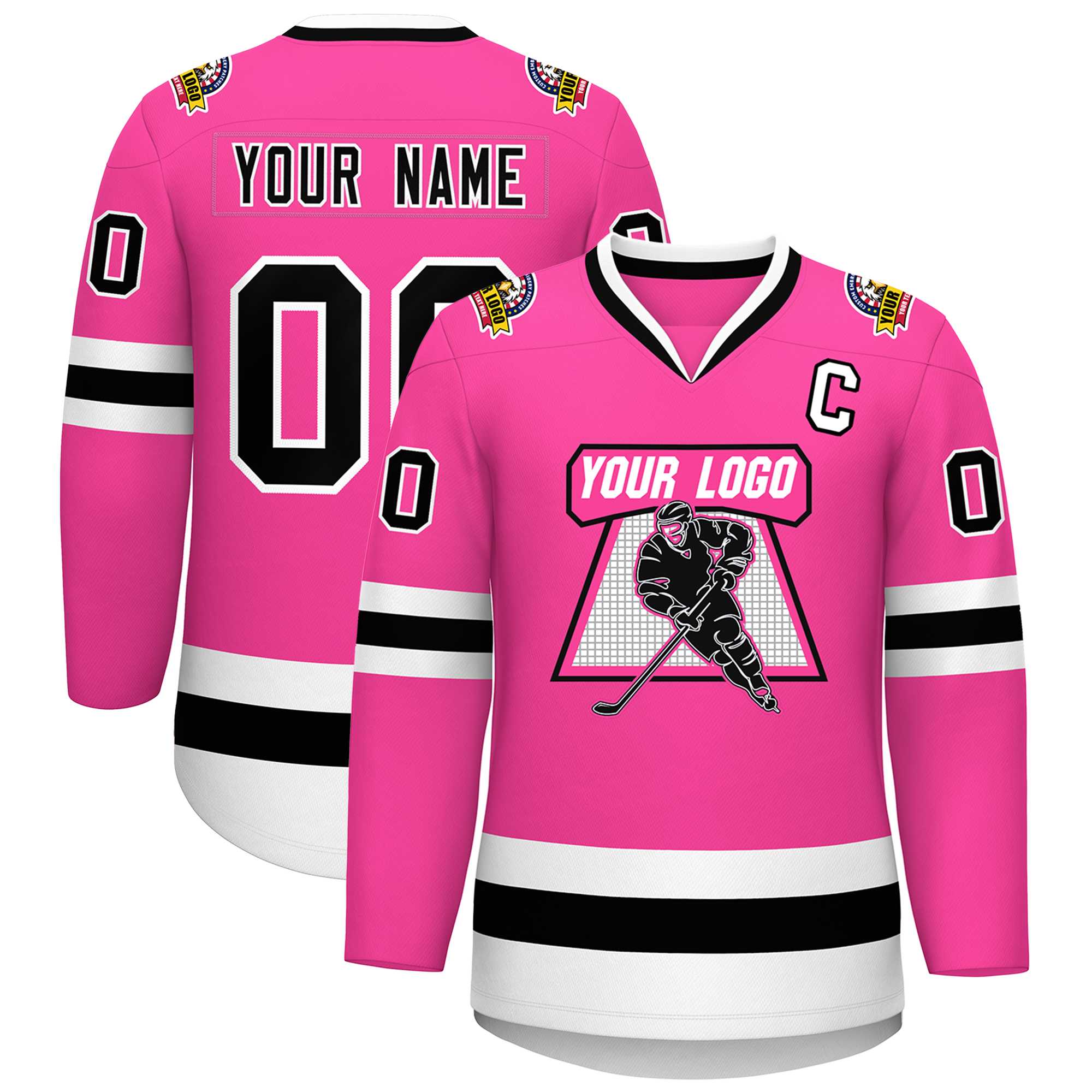 Custom Pink Black-White Classic Style Hockey Jersey | KXKSHOP
