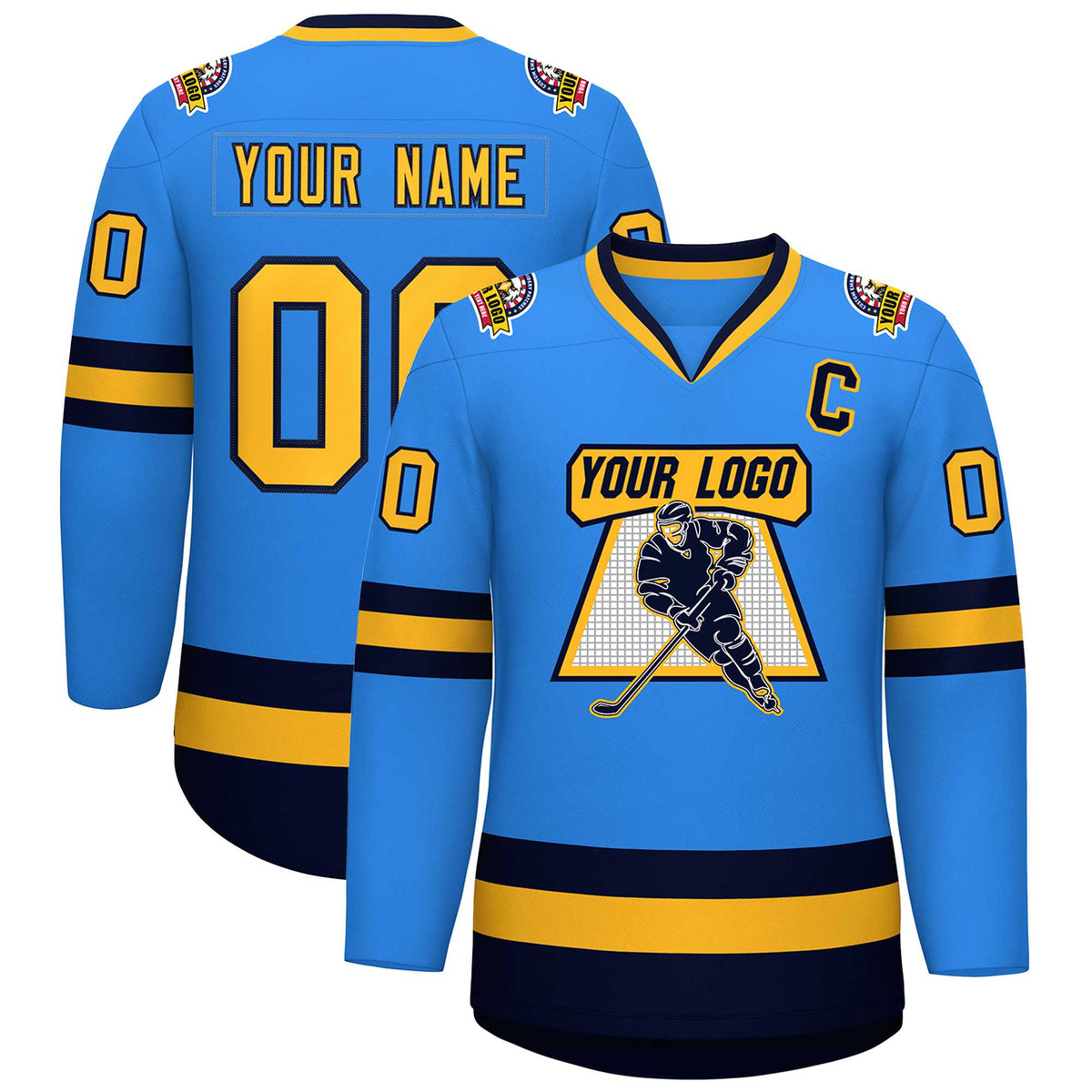 Custom Powder Blue Gold-Navy Classic Style Hockey Jersey | KXKSHOP