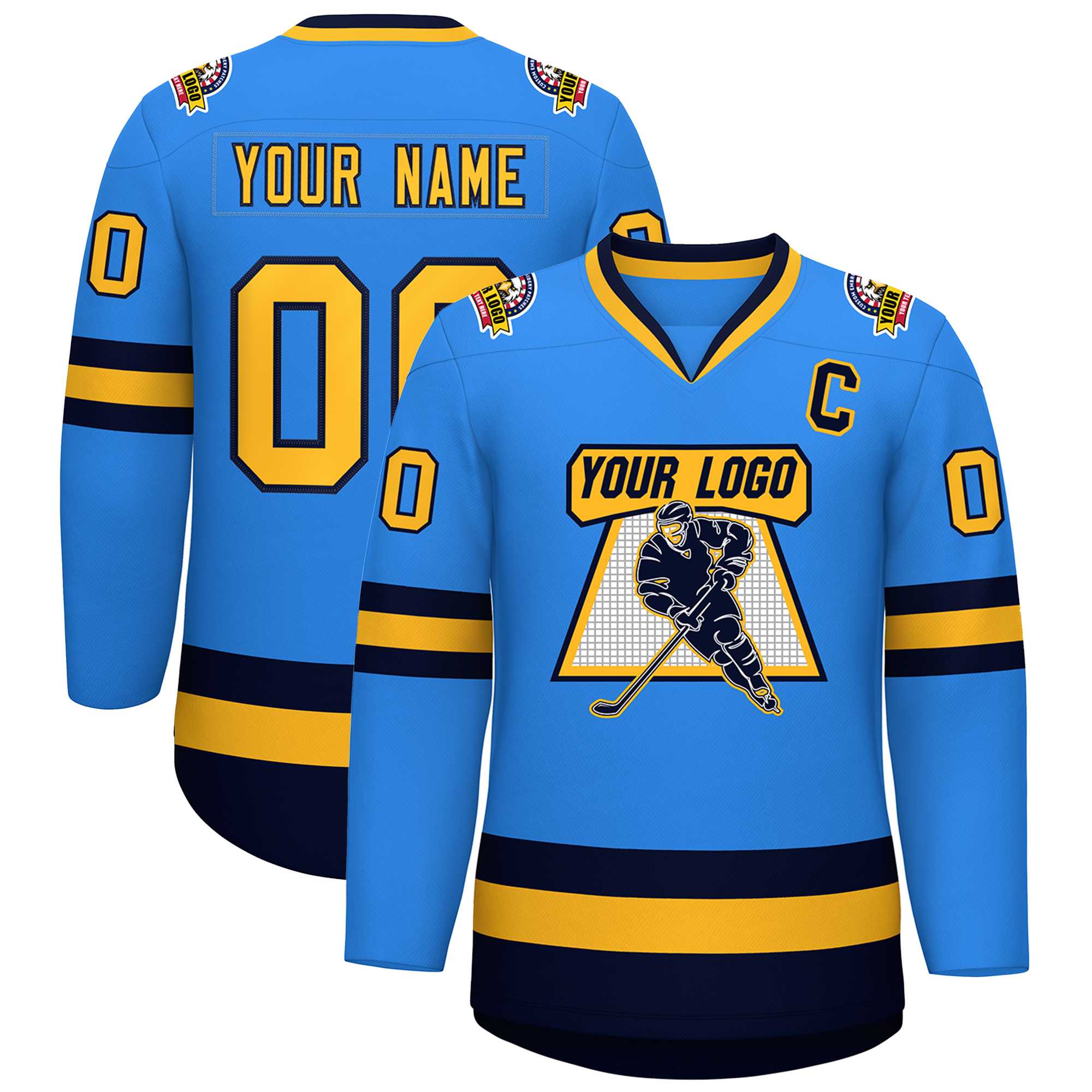Custom Powder Blue Gold-Navy Classic Style Hockey Jersey | KXKSHOP