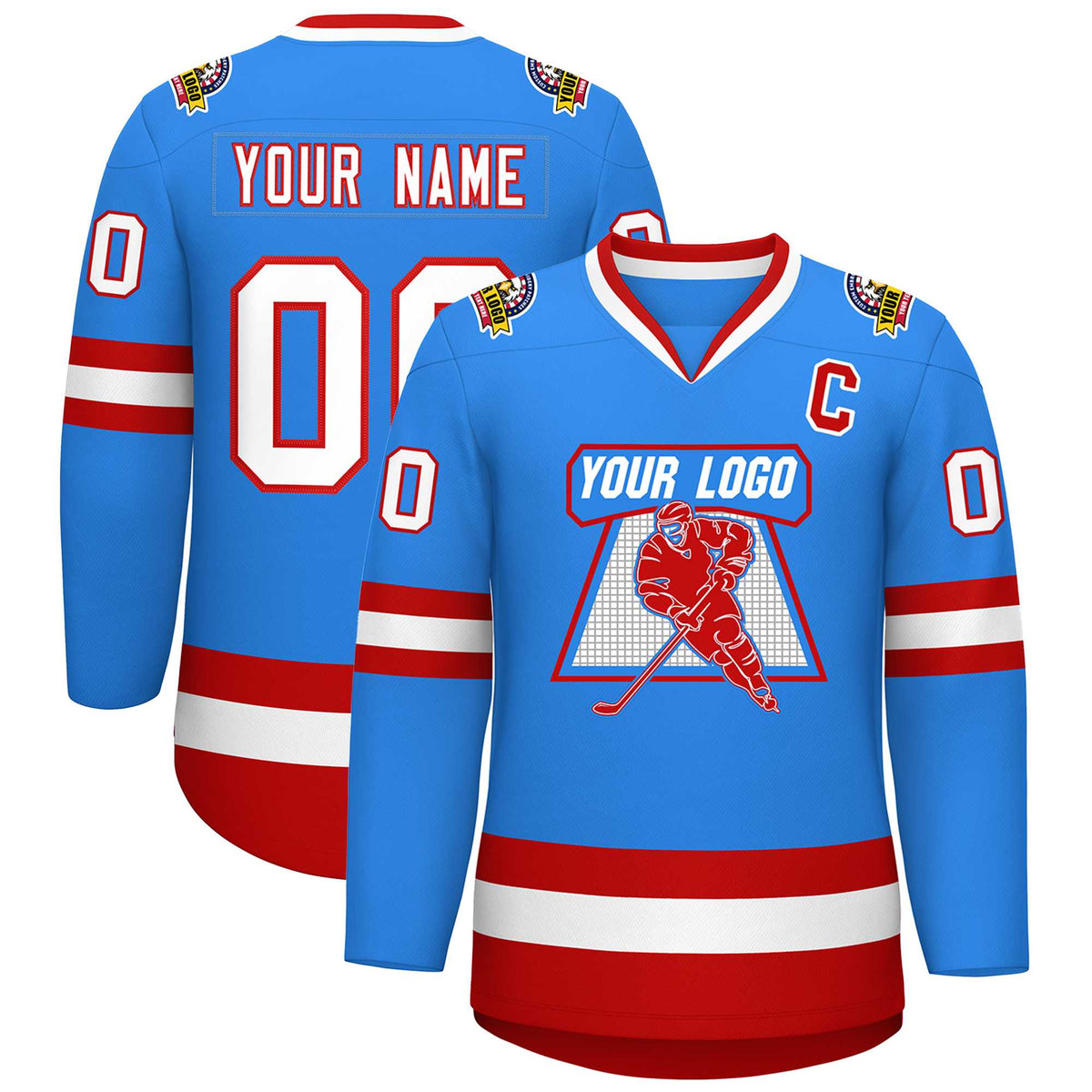 Custom Powder Blue White-Red Classic Style Hockey Jersey | KXKSHOP