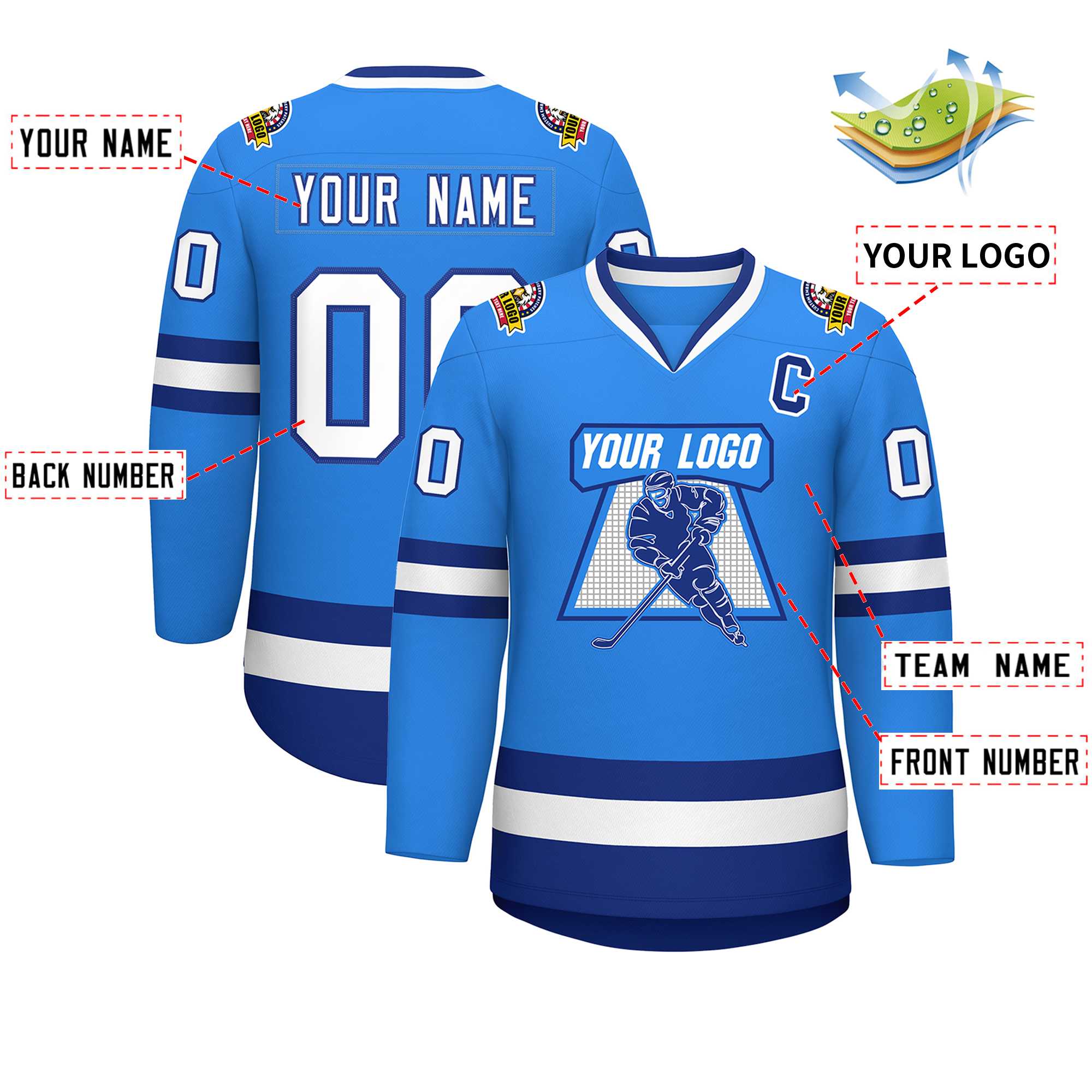 Custom Powder Blue White-Royal Classic Style Hockey Jersey | KXKSHOP