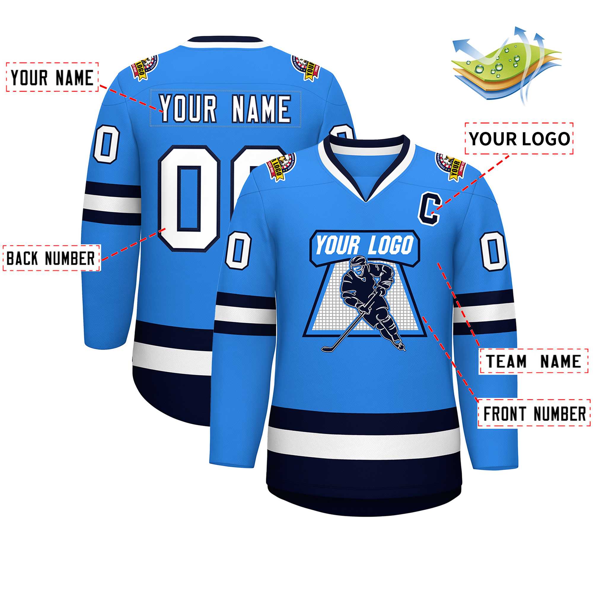 Custom Powder Blue White-Navy Classic Style Hockey Jersey | KXKSHOP
