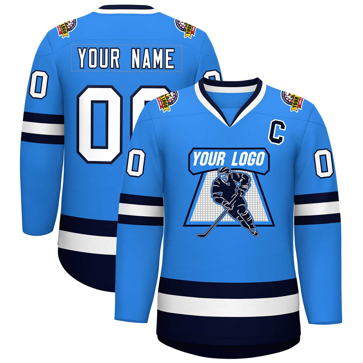 Custom Powder Blue White-Navy Classic Style Hockey Jersey | KXKSHOP