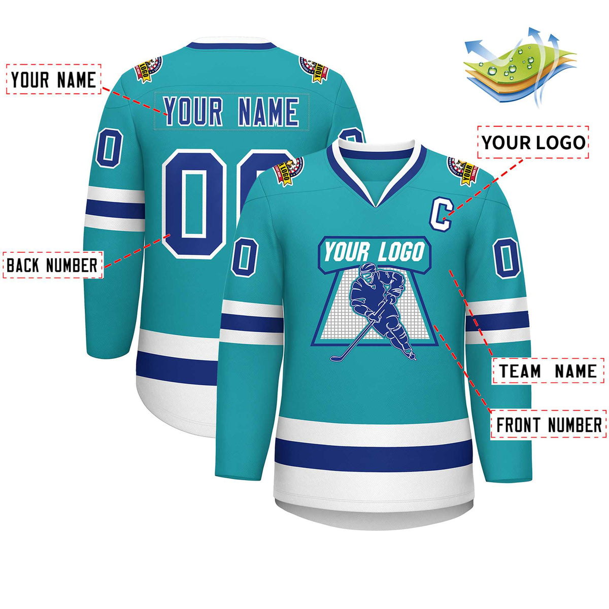 Custom Aqua Royal-White Classic Style Hockey Jersey | KXKSHOP