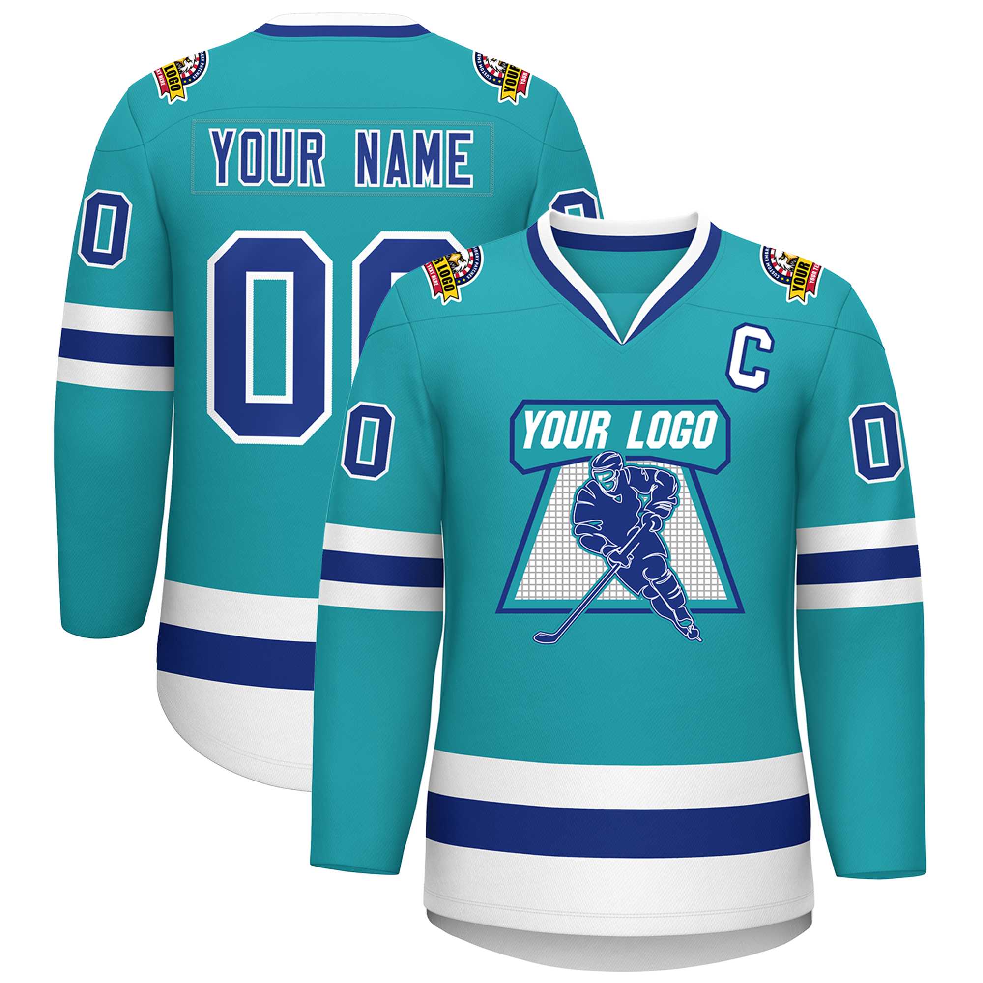 Custom Aqua Royal-White Classic Style Hockey Jersey | KXKSHOP