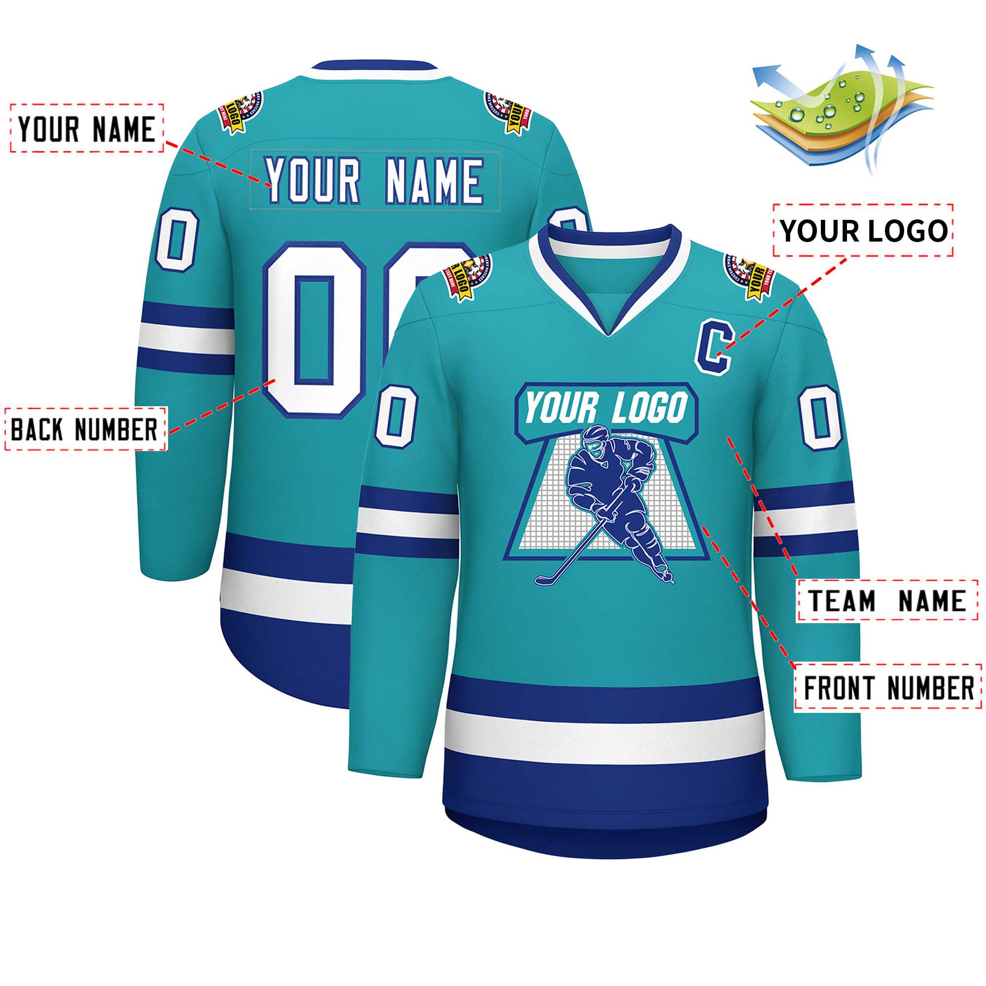 Custom Aqua White-Royal Classic Style Hockey Jersey | KXKSHOP