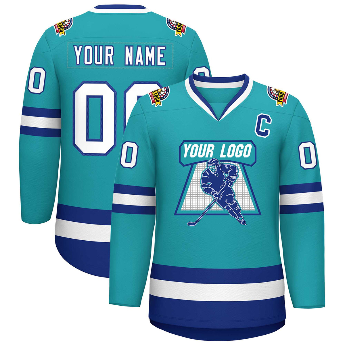 Custom Aqua White-Royal Classic Style Hockey Jersey | KXKSHOP