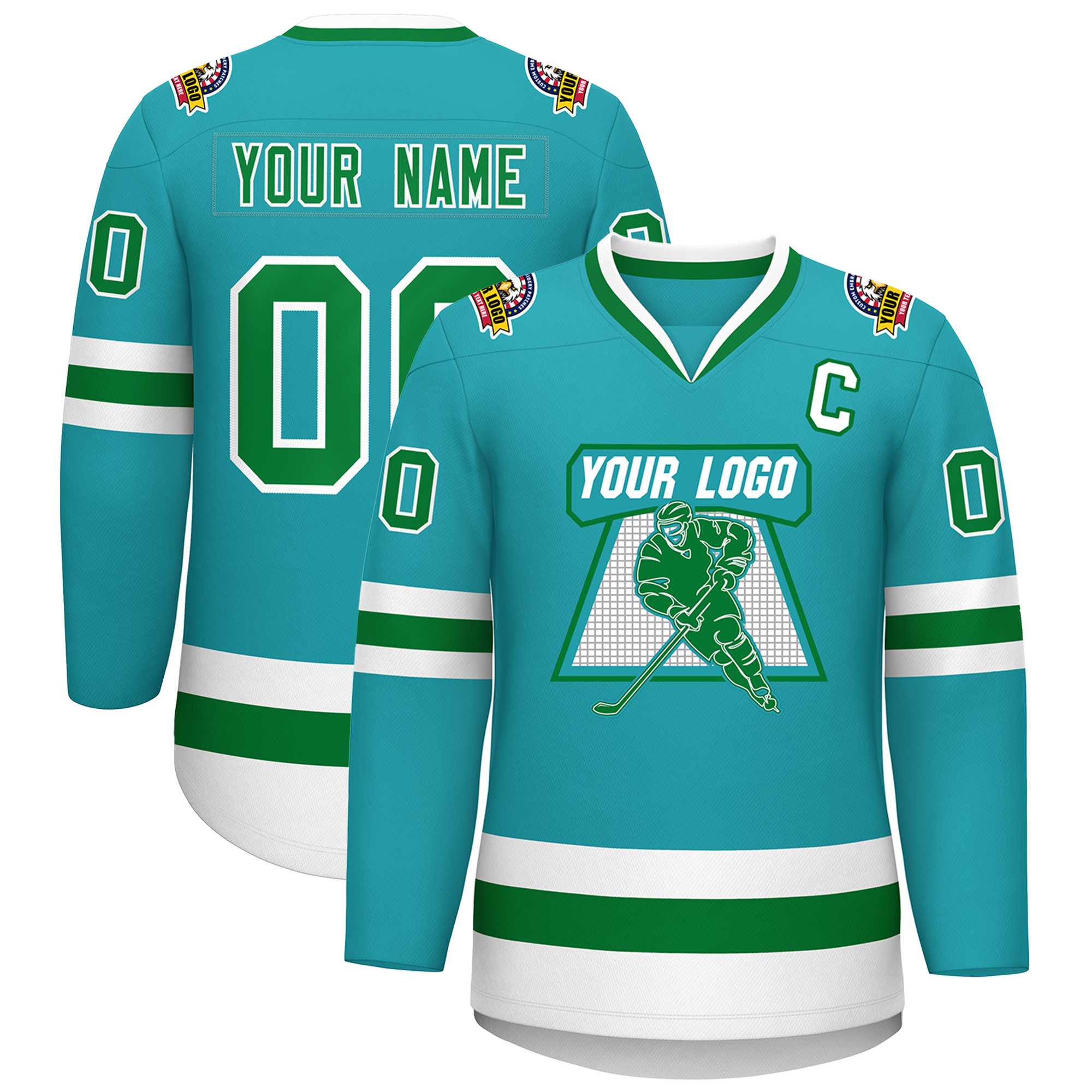 Custom Aqua Kelly Green-White Classic Style Hockey Jersey | KXKSHOP