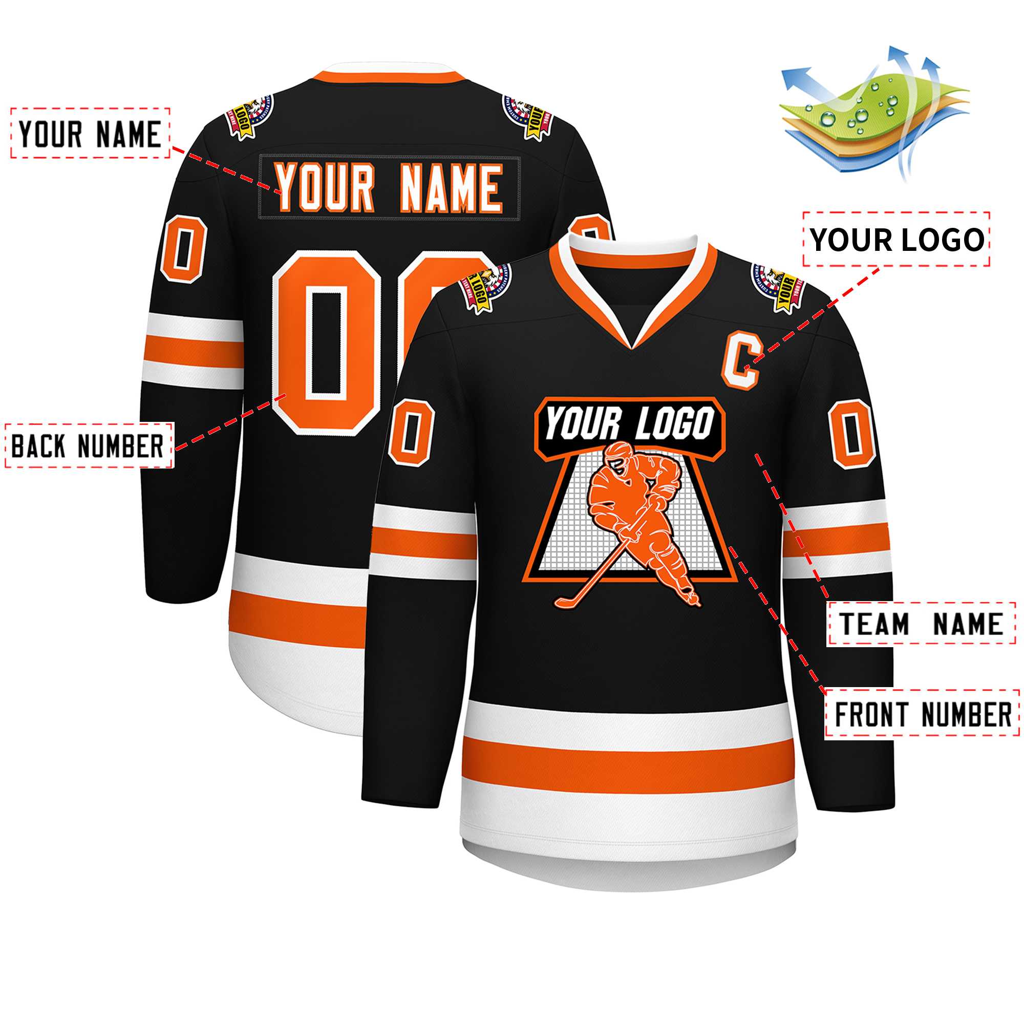 Custom Black Orange-White Classic Style Hockey Jersey | KXKSHOP