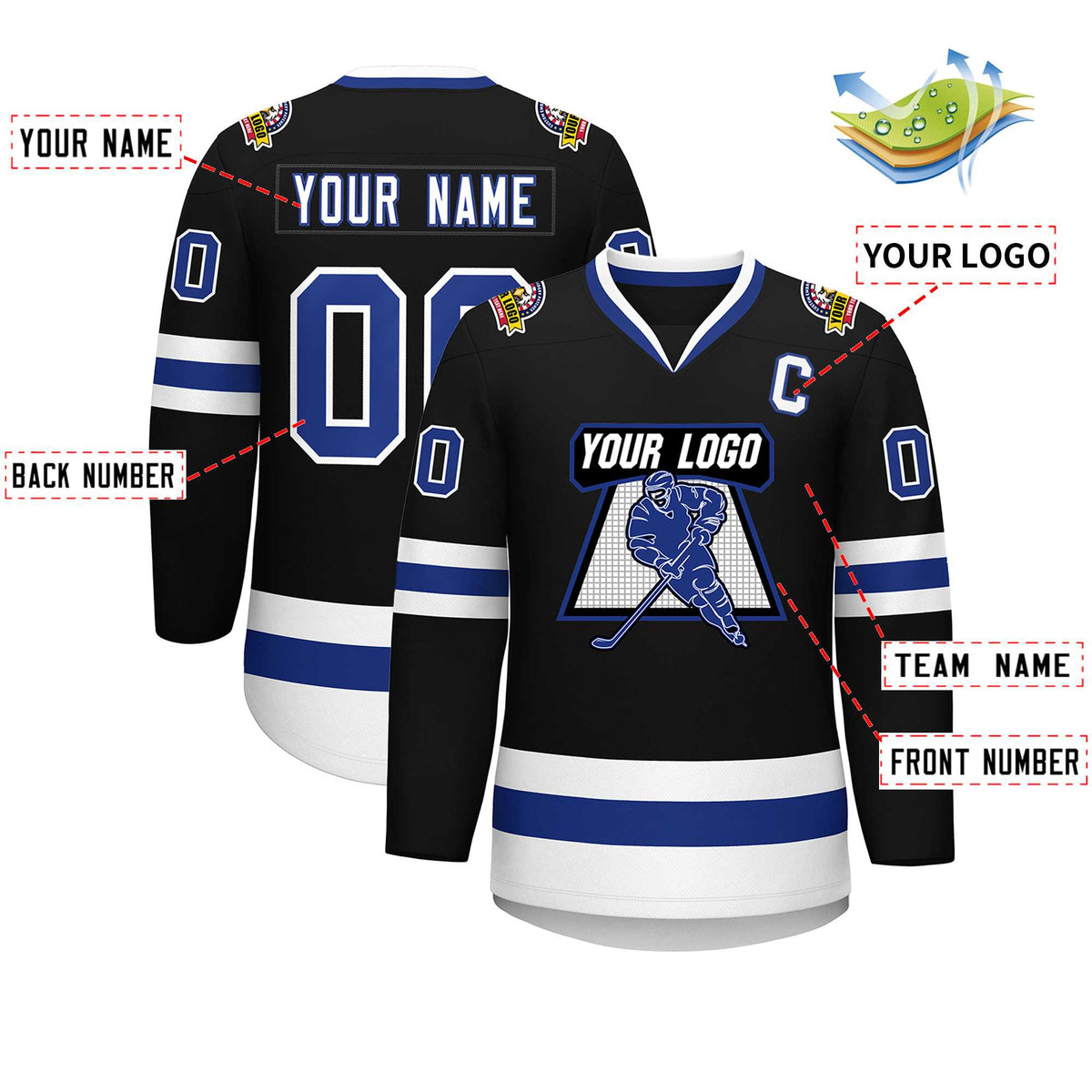 Custom Black Royal-White Classic Style Hockey Jersey | KXKSHOP