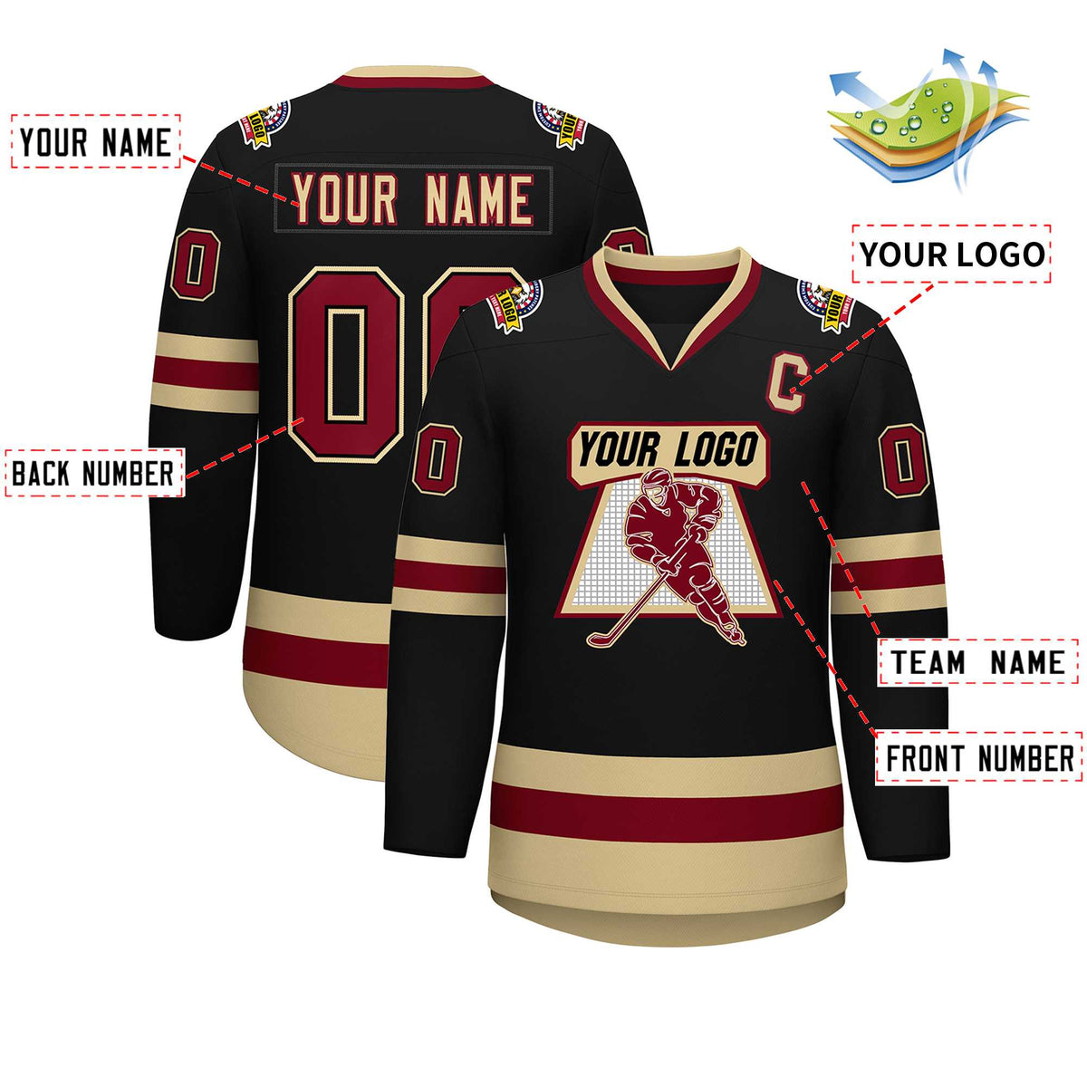 Custom Black Crimson-Black Classic Style Hockey Jersey | KXKSHOP