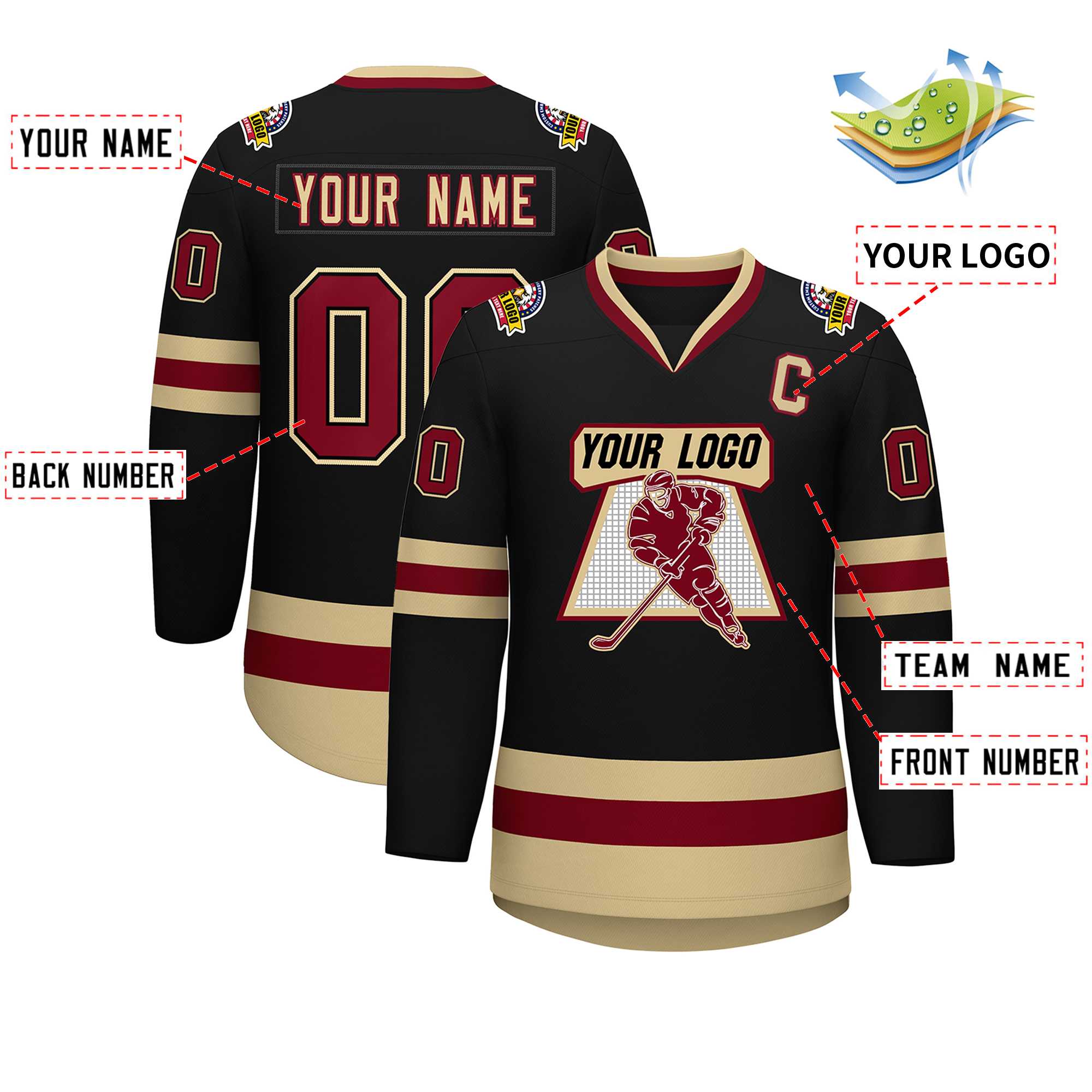 Custom Black Crimson-Black Classic Style Hockey Jersey | KXKSHOP