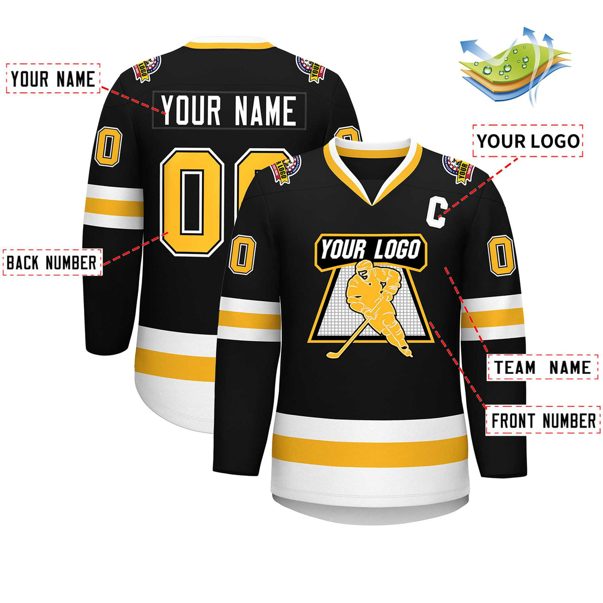 Custom Black Gold Black-White Classic Style Hockey Jersey | KXKSHOP