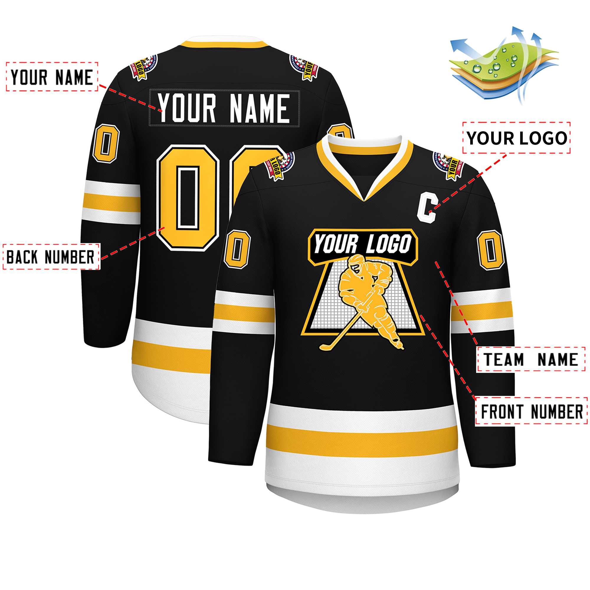 Custom Black Gold Black-White Classic Style Hockey Jersey | KXKSHOP