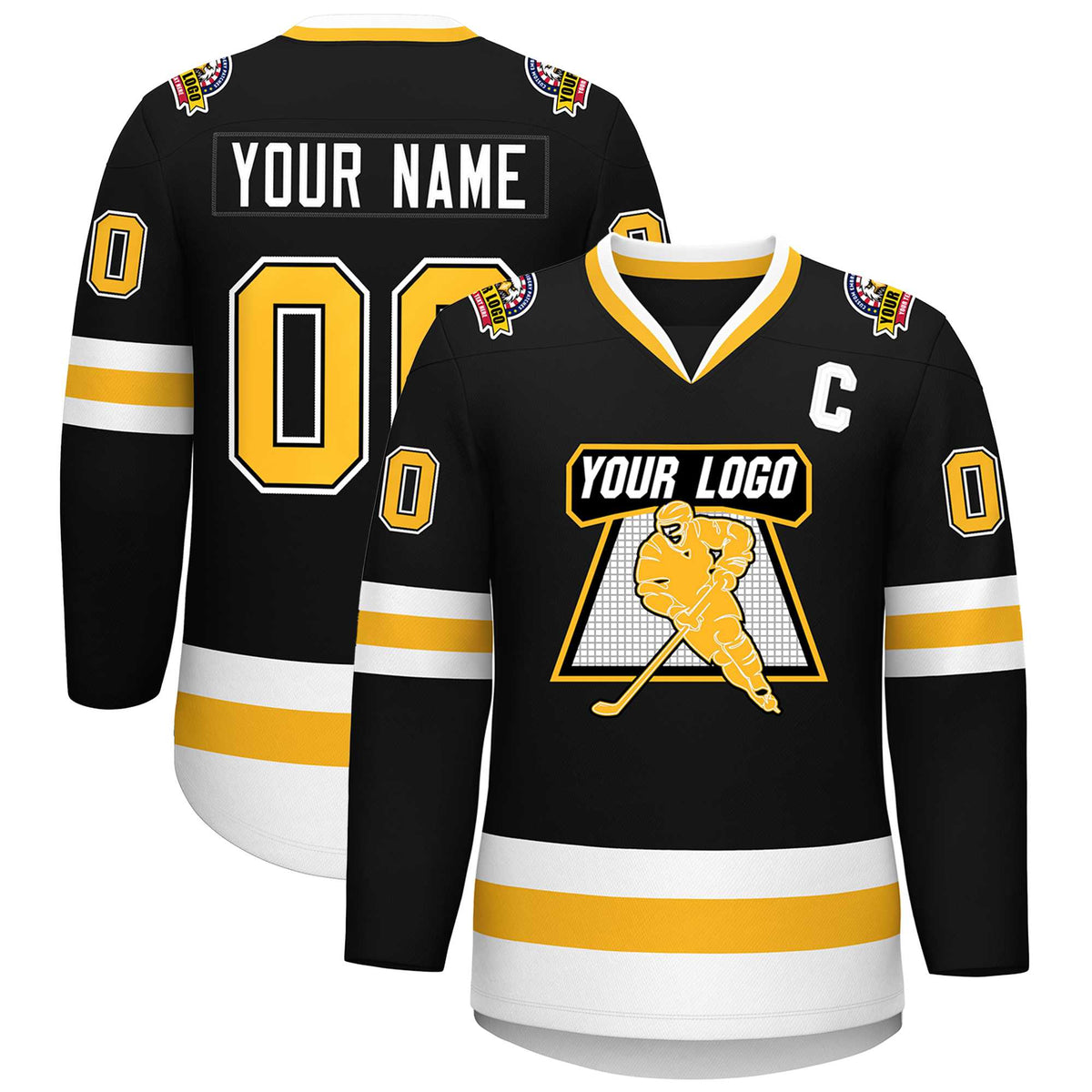 Custom Black Gold Black-White Classic Style Hockey Jersey | KXKSHOP