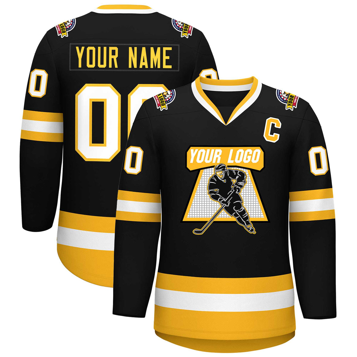 Custom Black White-Gold Classic Style Hockey Jersey | KXKSHOP