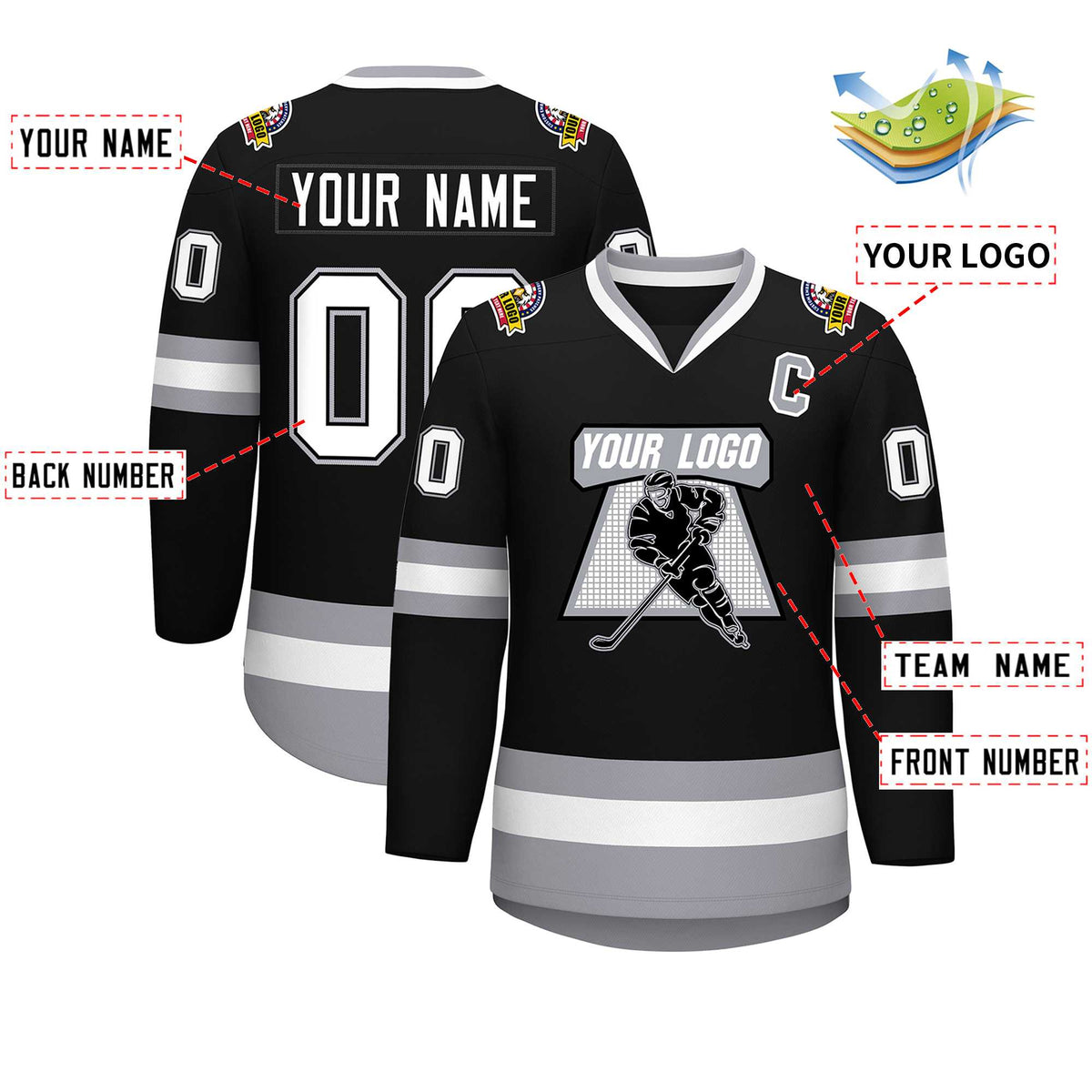Custom Black White Black-Gray Classic Style Hockey Jersey | KXKSHOP